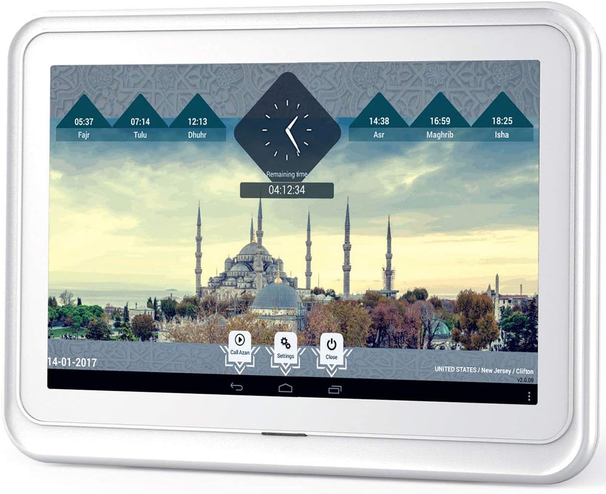 Ayine - 10.1 inch Tablet Azan/Adhan Muslim Prayer Clock, Full Color Digital Frame HD Display, for Home - Office - Desk, HD High Superior Sound Quality, HD Quality Quran Recitation, Digital Photo Frame