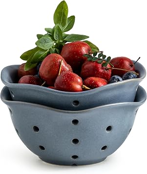 Gomakren 3 Tiered Oval Serving Bowl With Collapsible Metal Rack, Chip and Dip Serving Set & Ceramic Berry Basket Set of 2, Elegant Fruit Basket Container 6 Inch