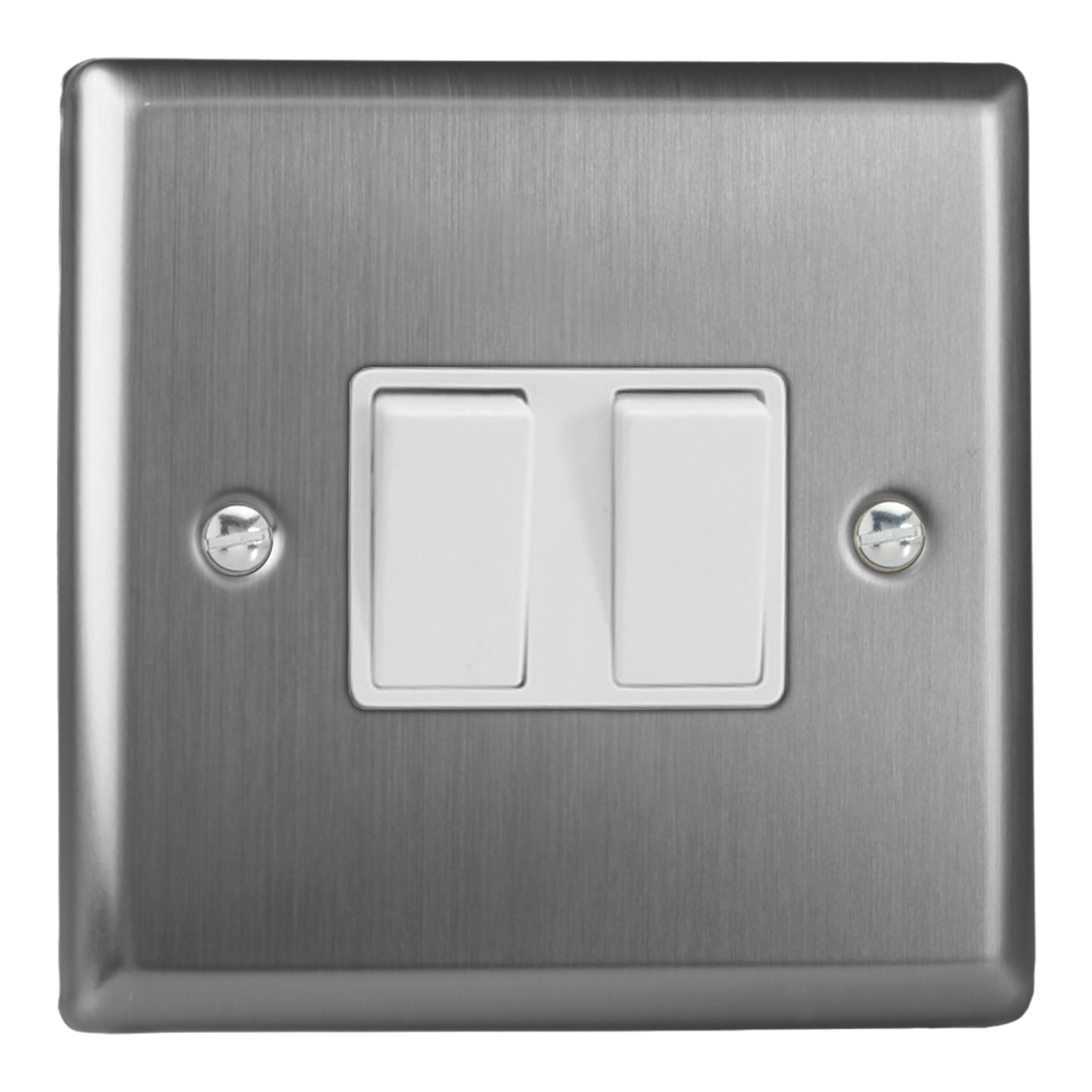 Varilight Double Rocker Light Switch 2-Way - Classic Brushed Steel With White Rockers, XT2W, 91x91x25mm