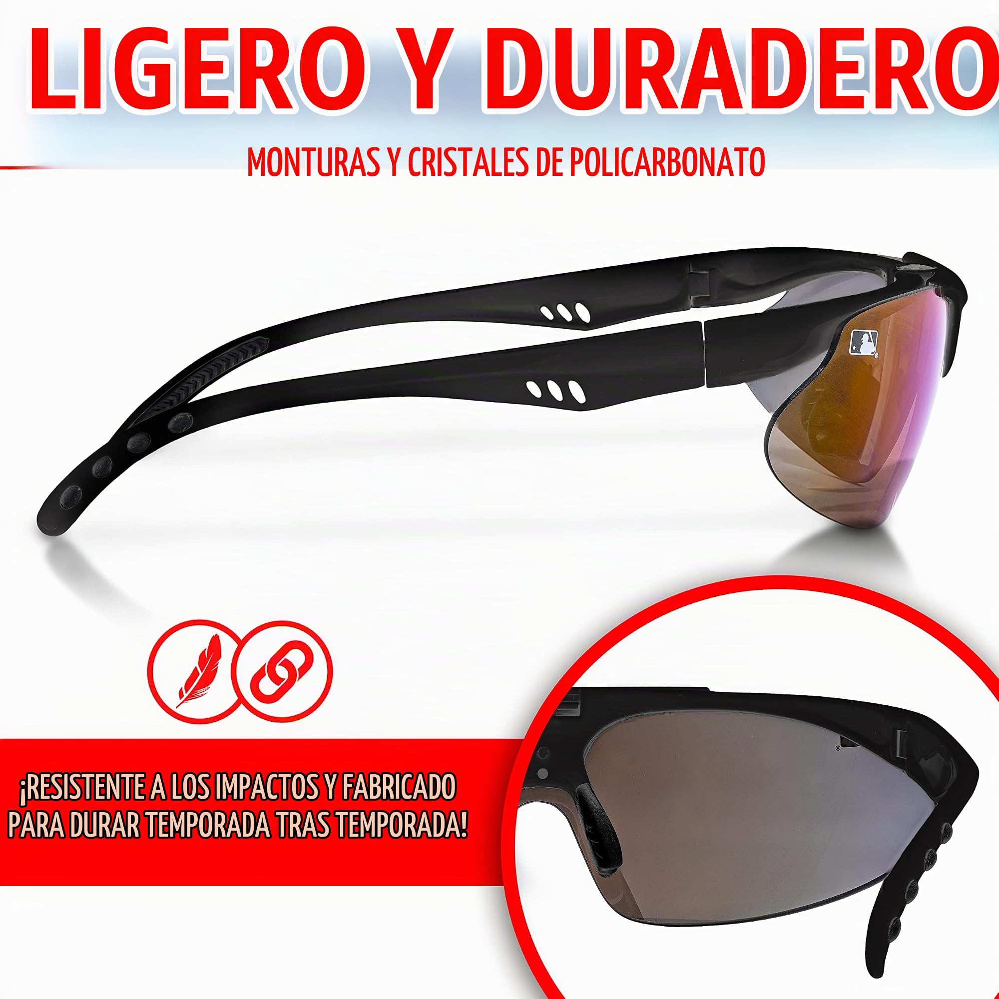 Franklin Sports MLB - Gafas de sol de béisbol y sóftbol para niños y adultos - Gafas de sol deportivas ligeras para protección UV, color negro