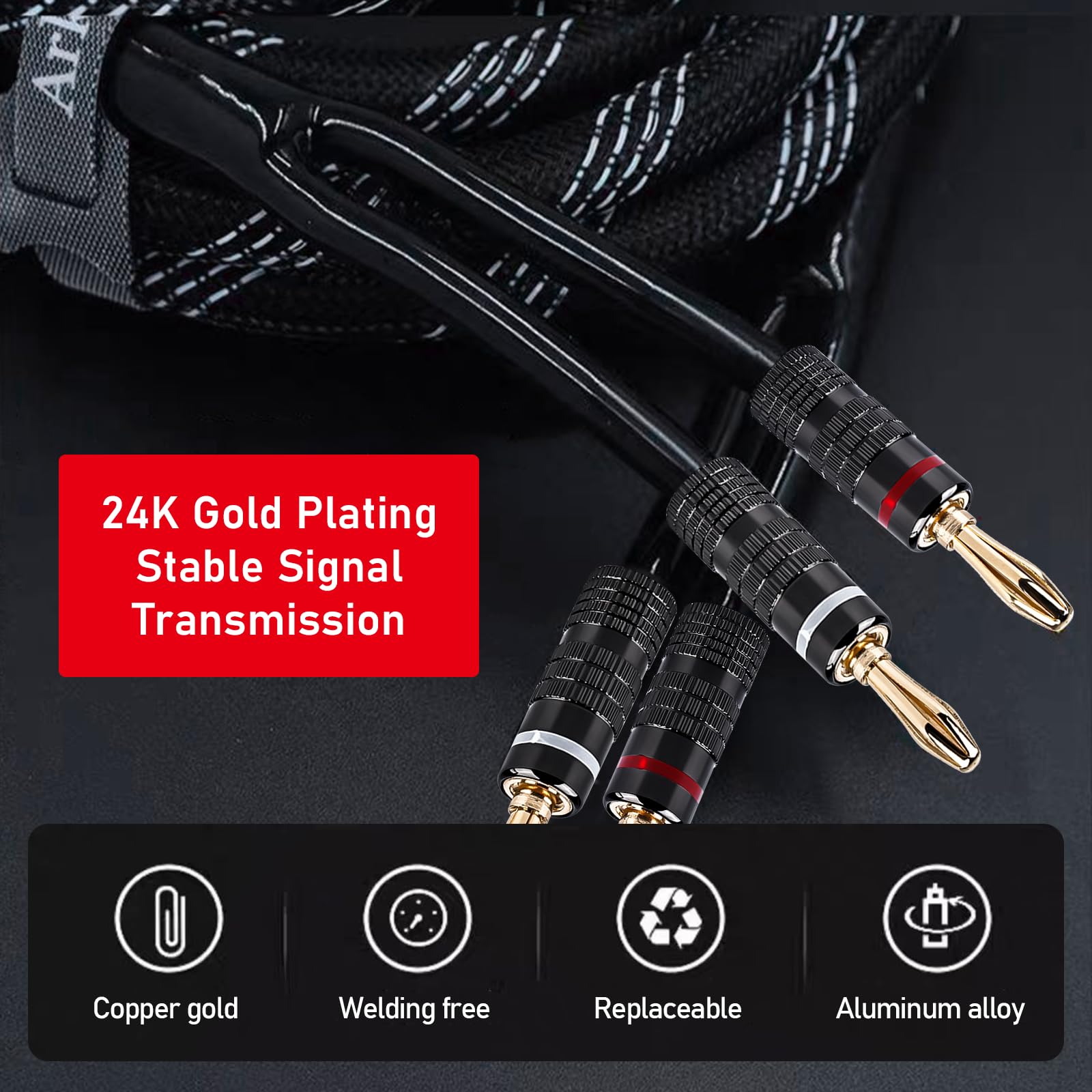 DeleyCON Set 24 Connettori Banana Placcati Oro - Per Cavi Altoparlanti 0.75-4.5mm, HiFi E Home Theater - Foto 4