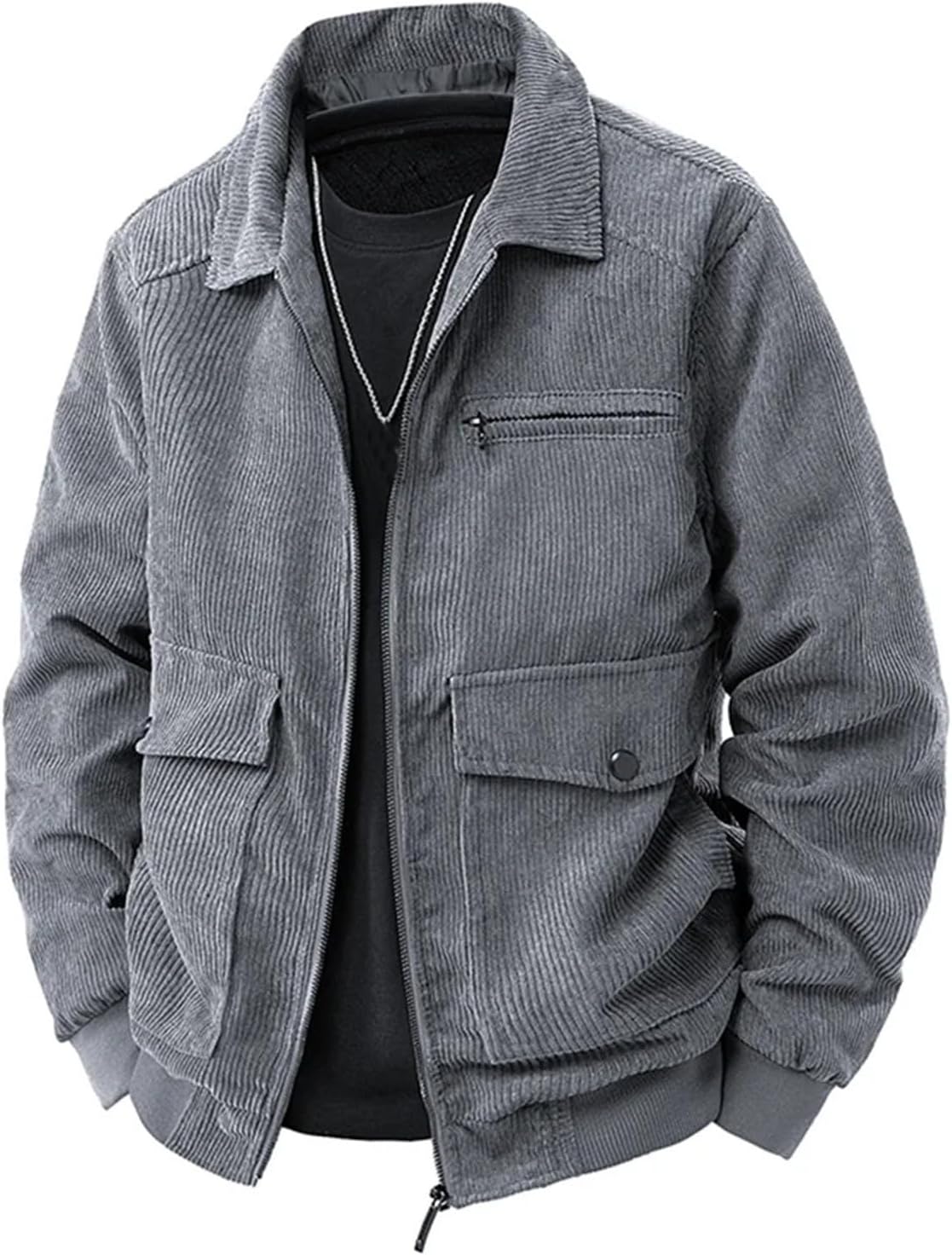 Men’s Thick Fleece Jacket Windproof Outdoor Warm Casual Stand Collar Coat