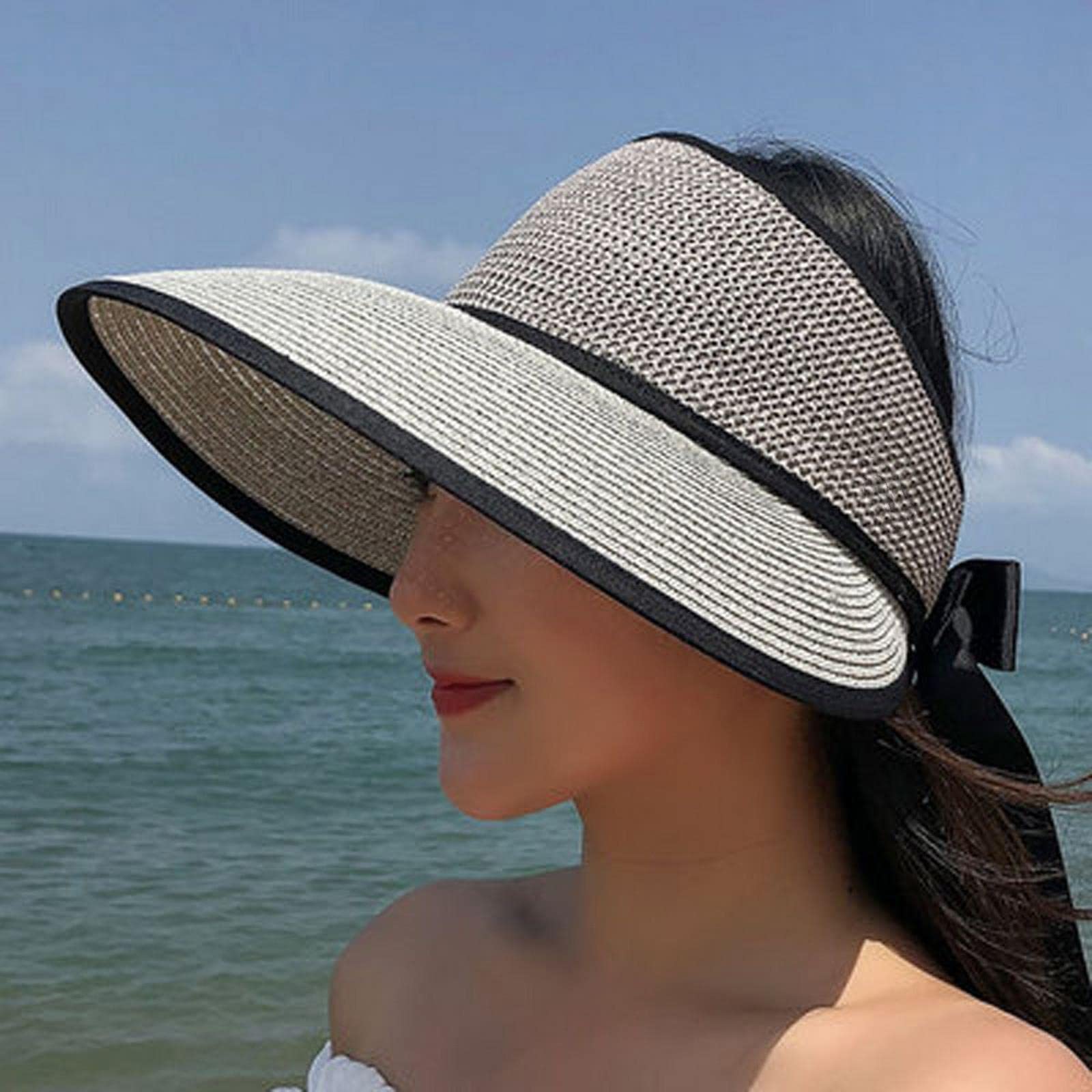 Sombrero de pescador de verano para mujer, sombrero de paja de ala grande, sombrero de playa plegable