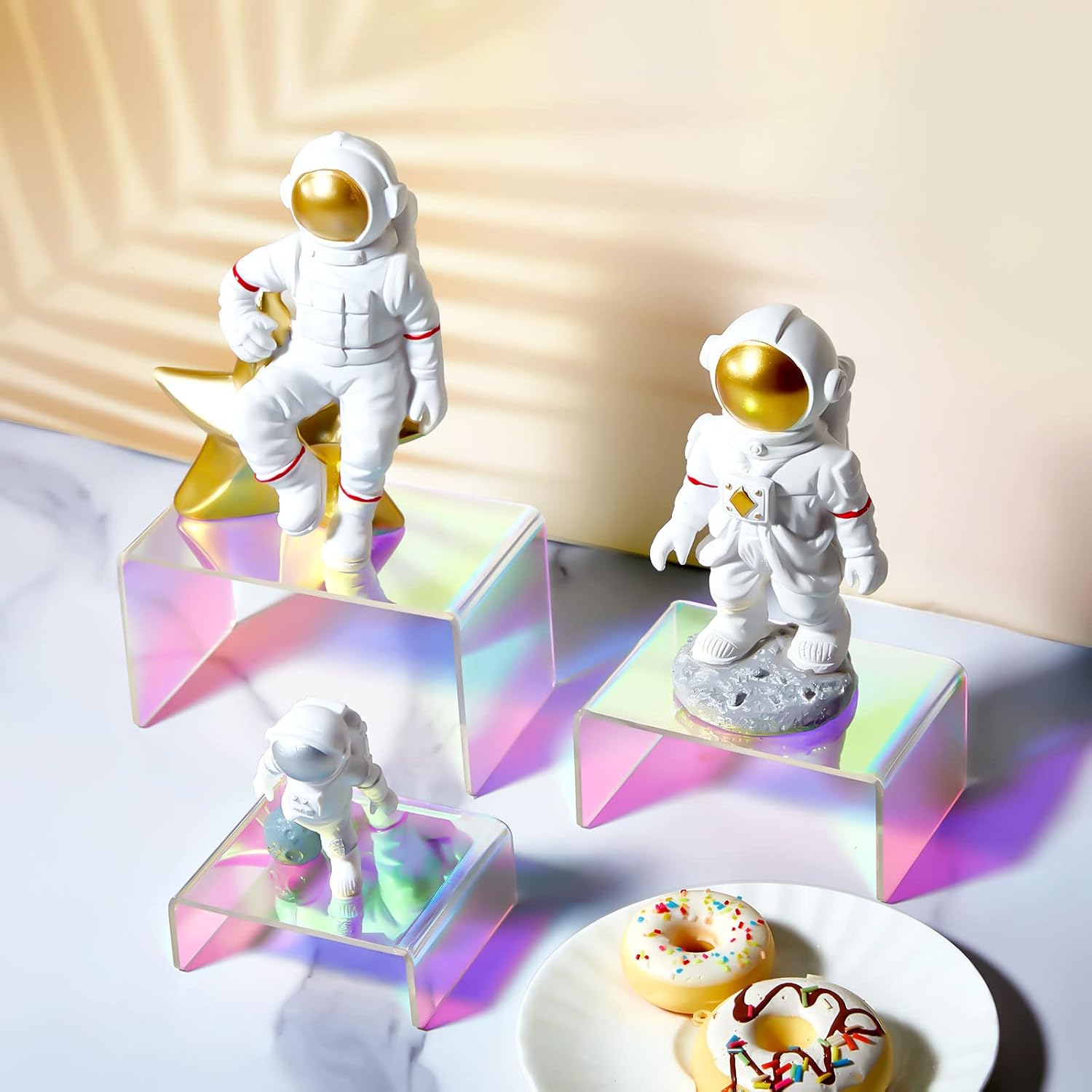Queekay Iridescent Acrylic Display Risers, 3 Tier Rainbow, 6 Pieces