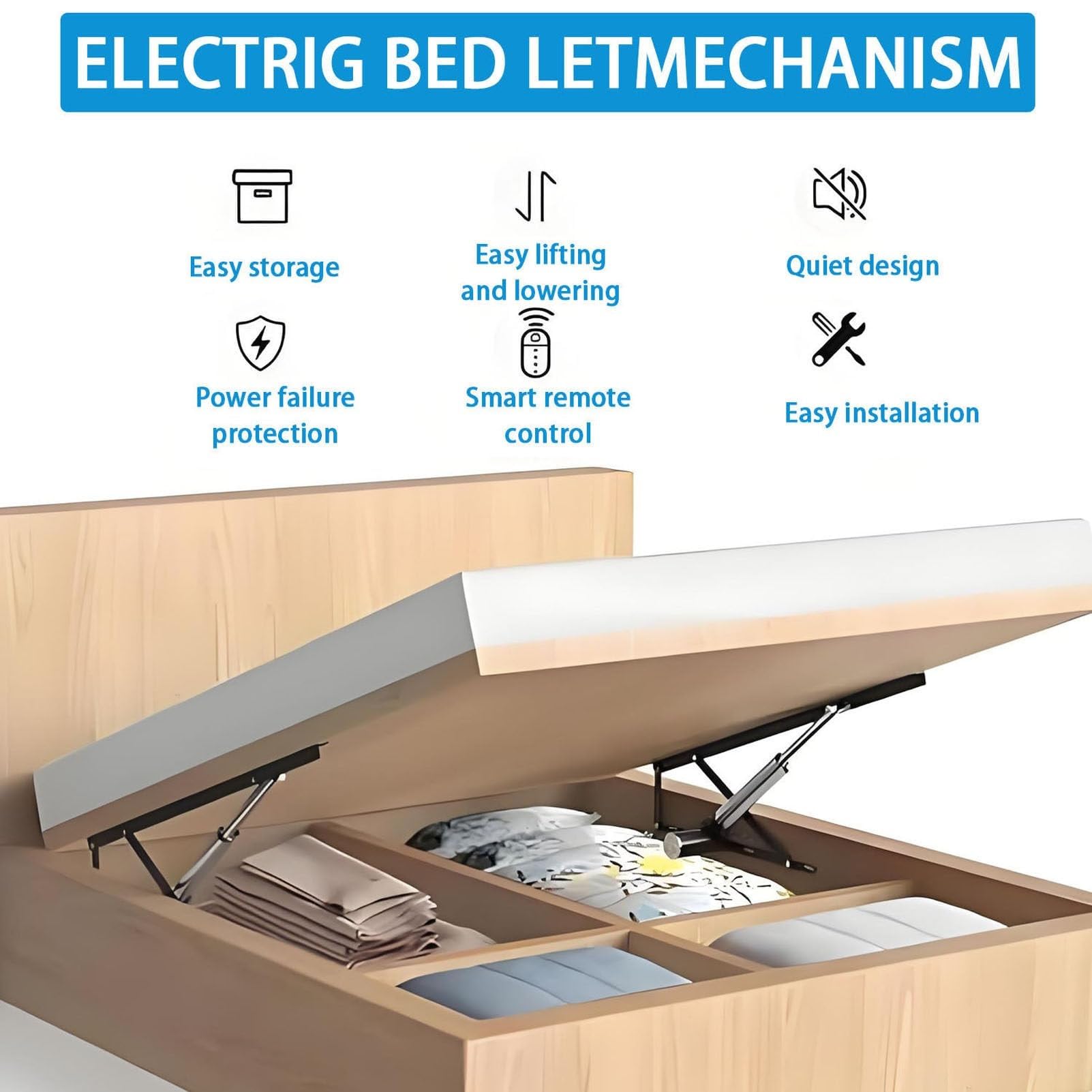Mecanismo eléctrico de elevación de cama con control remoto, kit de elevación de almacenamiento resistente para marcos de cama y bases de sofá