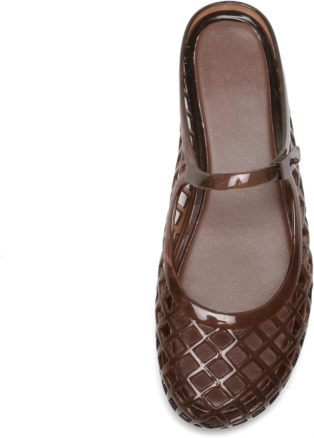 Clear Jelly Slide Sandals for Women Slip On Closed Round Toe Mesh Hollow Flat Mary Jane Mules Beach Jellies Comfortable Buckle Strap Slippers Shoes