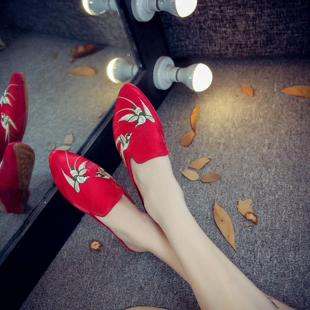 女性のための刺繍された靴ツバメ刺繍された女性のベルベットコットン 女性のための刺繍の靴ツバメ刺繍女性のベルベットの綿生地ポインテッドトゥフラットスリッパ夏の女性