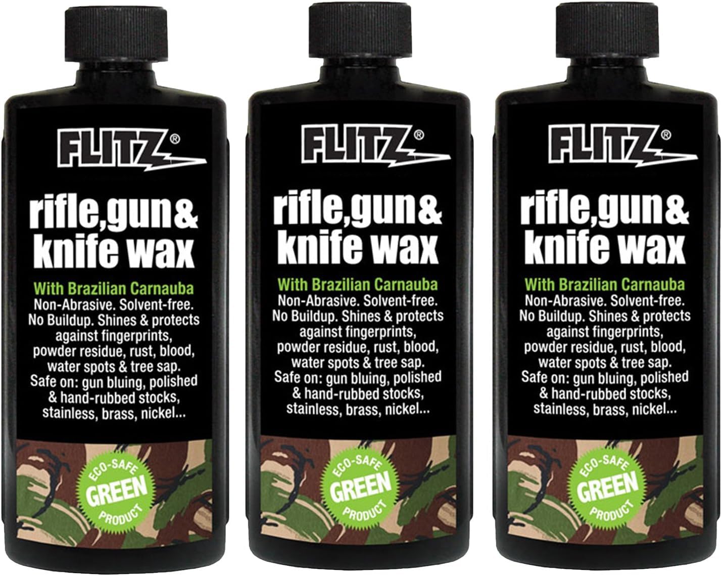 Flitz Rifle, Gun, Knife Wax - 7.6oz Bottle of USA-Made, Premium Beeswax & Carnauba Wax to Polish, Protect, & Remove Water Stains, Fingerprints, Rust - Non-Abrasive, Water-Based Gun Stock Wax (3 Pack)