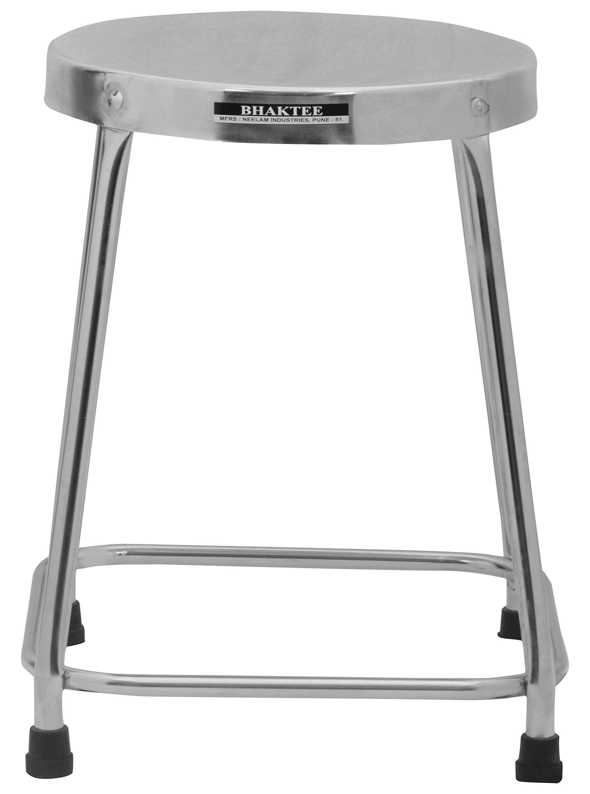 BHAKTEE Stainless Steel Round Bathroom Stool, 15-inch, Metallic