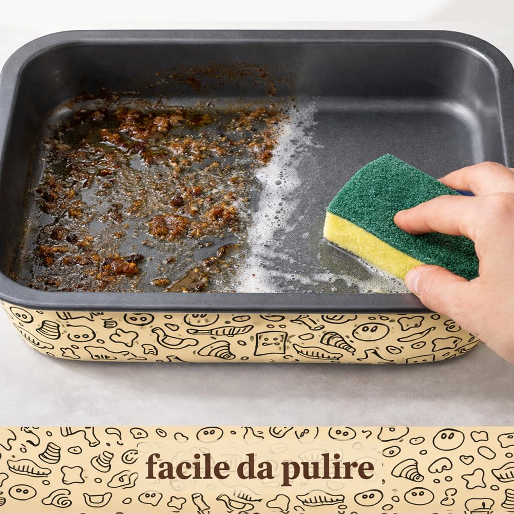 BAKAJI Set 4 Teglie Rettangolari da Forno 20-25 - 30-35 cm con Fondo Antiaderente e Cottura Omogenea, Ideale per Lasagne, Dolci, Facile da Pulire