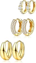 LOLIAS Small 14K Gold Plated Chunky Hoop Earrings for Women Hypoallergenic Silver Earrings Set for Sensitive Ears Non Tarnish Huggie Hoops Earring Stacks for Multiple Piercing Jewelry Lightweight 3Pairs