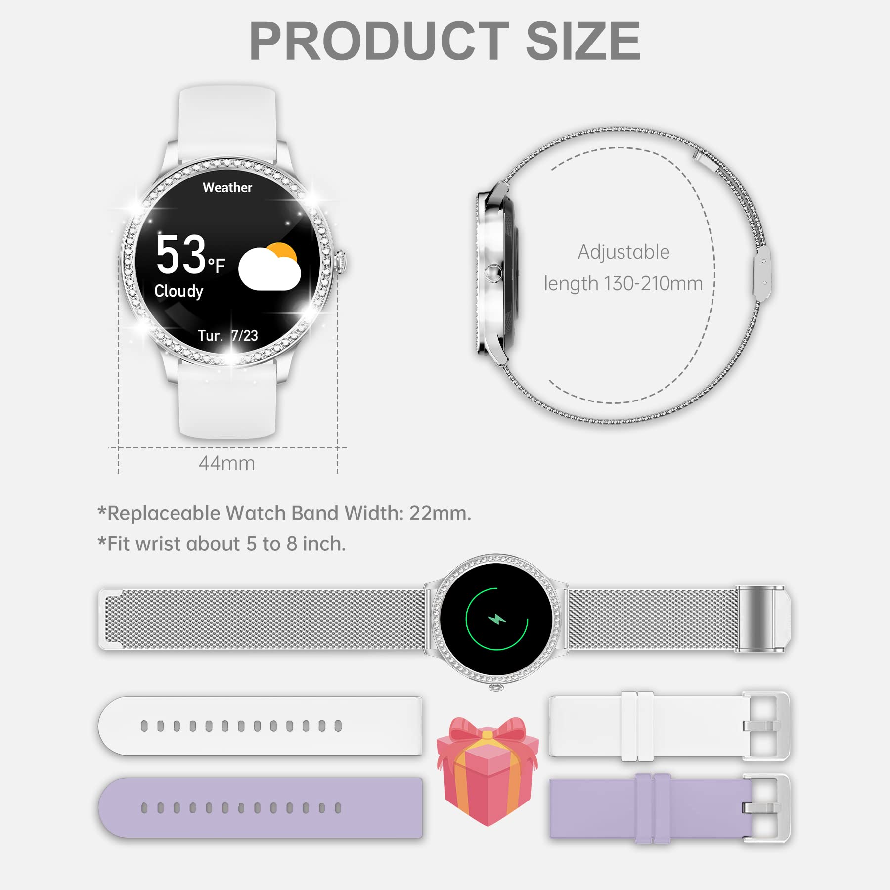 Montre Intelligente pour Femme, élégante avec Appel et Assistant Vocal, Tracker de Fitness étanche avec 20 Modes Sportifs pour Android et iOS