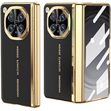 Black,N6, Leather Case for Oppo Find N6, Luxury Electroplated Gold Edge Phone Cover Built-in Screen Protector Shockproof Hinge Camera Shell