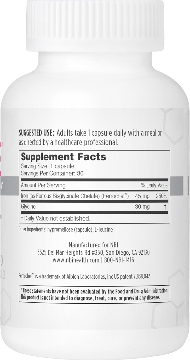 NBI FerroSolve, Best Absorption Iron Supplement 45 mg | High Potency | GI Safe | 30ct Veggie Capsules
