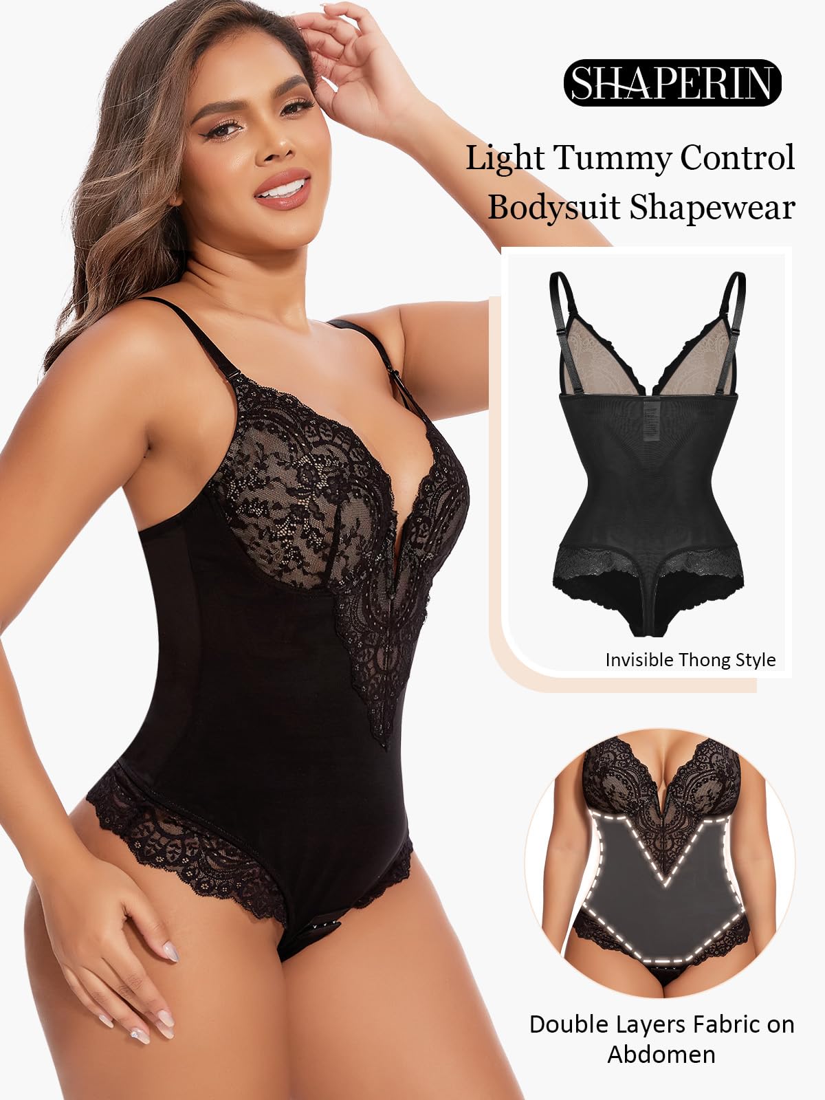 SHAPERIN Body Sculptant Femme Gainant Amincissante Ventre Plat Body String Dentelle Shapewear Bodysuit Tops