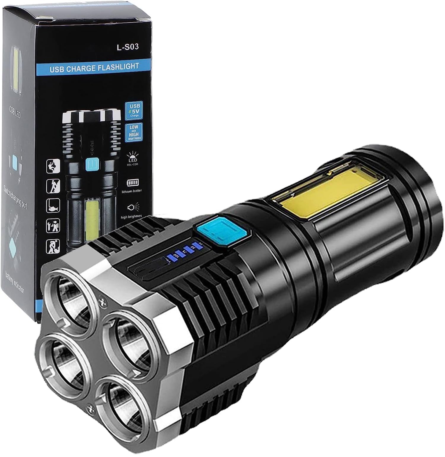 Virtual World USB Charge Flashlight with Battery Status Display - 4 Modes, 4 LED + COB for Multi-Functional Lighting (B0CKBZCNG5) Amazon Price History, Amazon Price Tracker