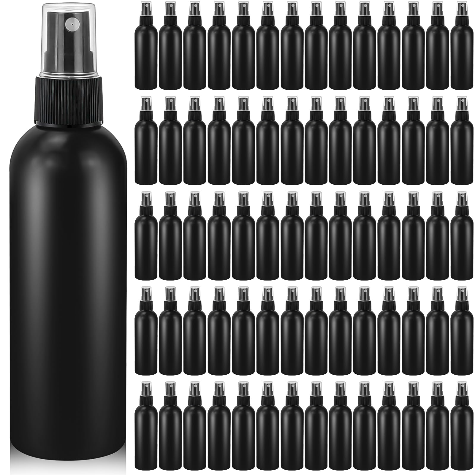 Malloom Confezione da 100 flaconi spray vuoti da 120 ml, contenitori in plastica per oli essenziali e soluzioni detergenti, ricaricabili, dimensioni da viaggio (nero)