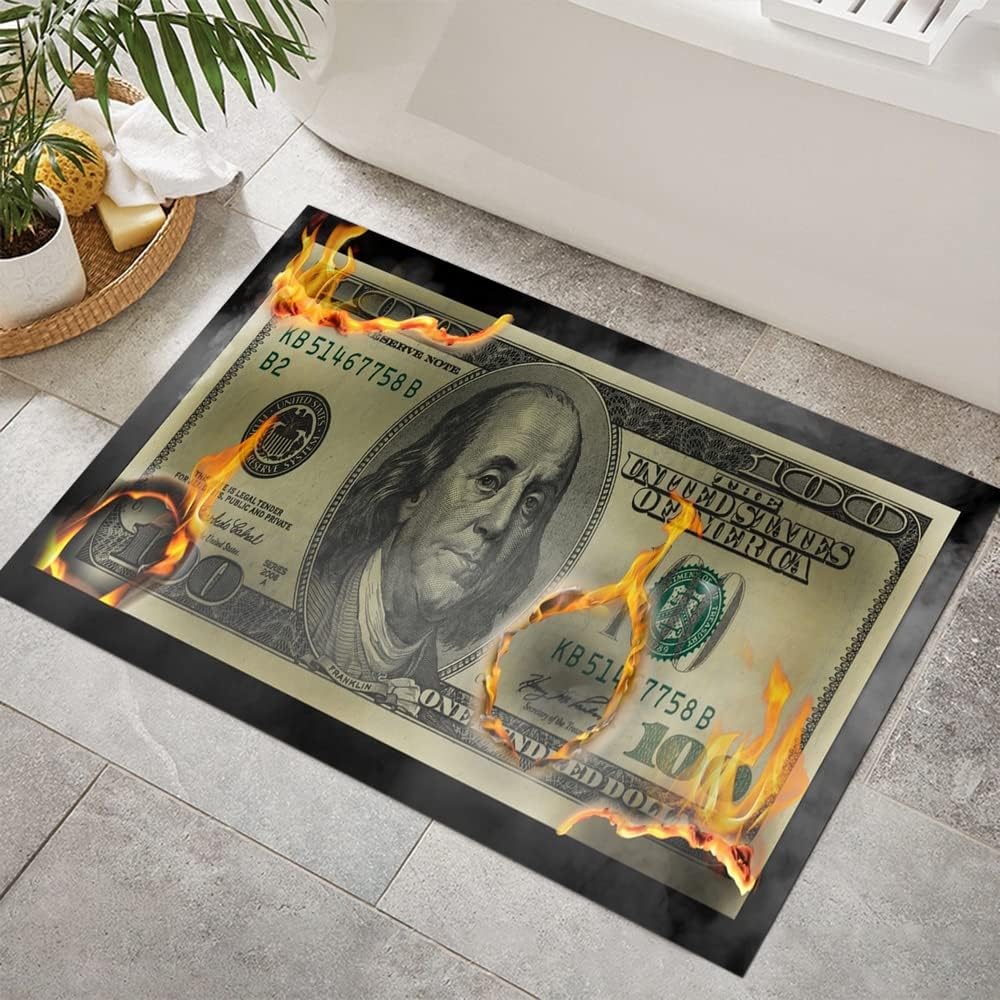 Black Beige 100 Dollar Bills Bathroom Rugs and Mats Set of 3,Money Bathroom Set for Men Memory Foam Bath Mat,U-Shaped Contour Shower Mat Non Slip Absorbent,Velvet Toilet Lid Cover Washable
