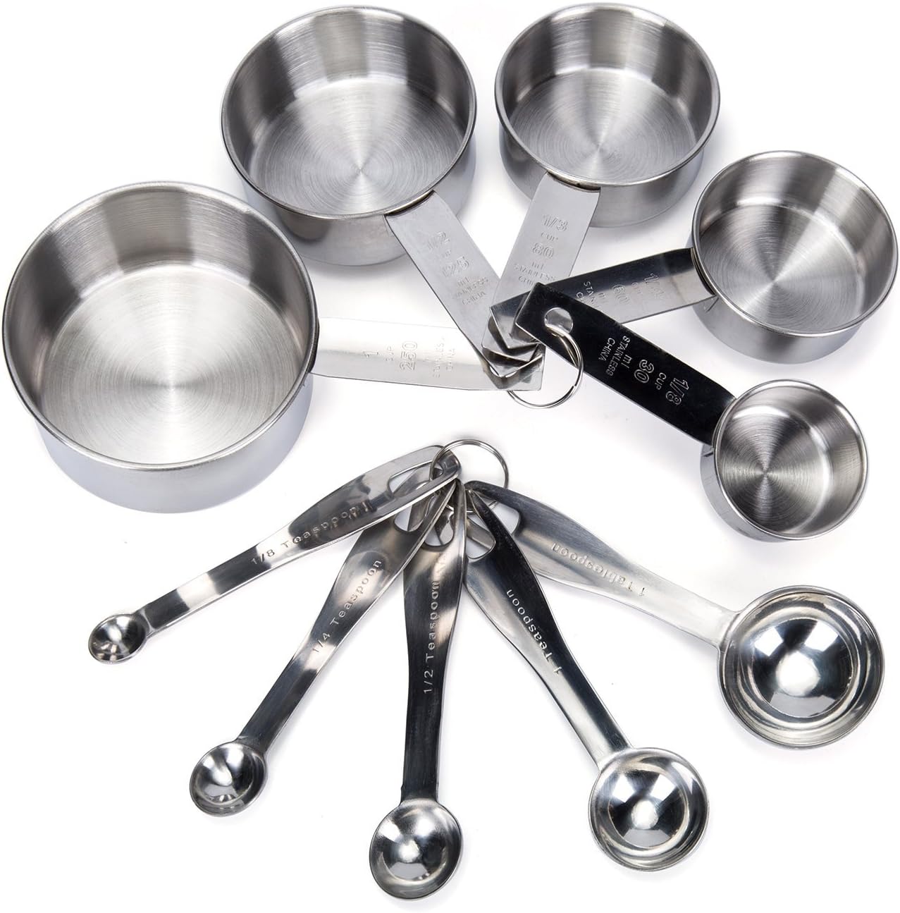 Premium Stainless Steel Measuring Cups and Spoons Set By Koppu - 10 Piece Stackable/Collapsible Measuring Kit - Engraved Measurement Handles - Suitable For Dry & Liquid Ingredients - 100% Non Toxic
