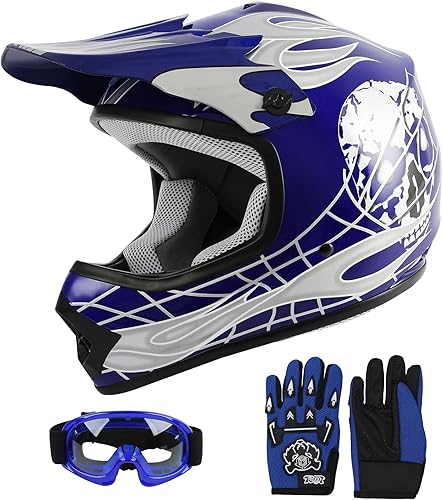 SLMOTO - Casco DOT de motocross para niños y jóvenes, casco de motociclismo de calle, casco de motocicleta ATV, casco, goggles y guantes