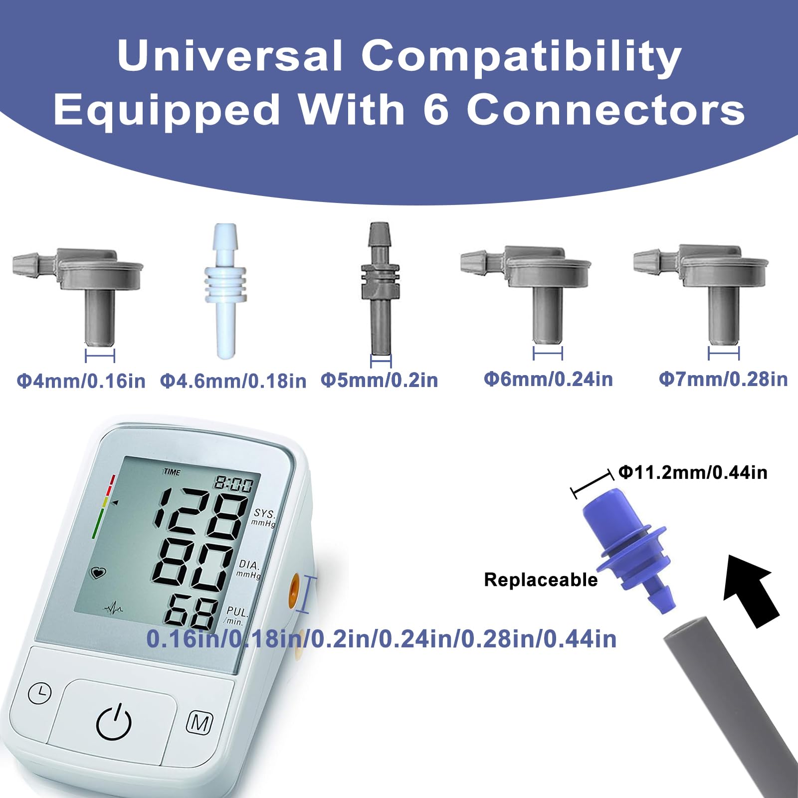 Brazalete grande de presión arterial para brazos de adultos de 22 a 42 cm, repuesto universal compatible con la mayoría de marcas, incluye 6 tamaños de conector