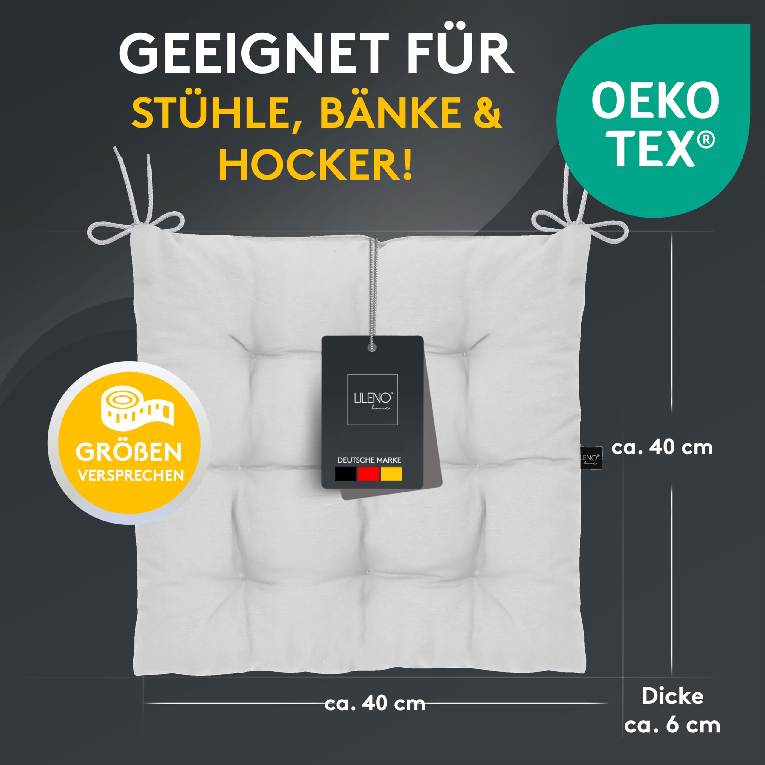 LILENO HOME 6er Set Stuhlkissen 34 Weiß (40x40x6 cm) - Sitzkissen für