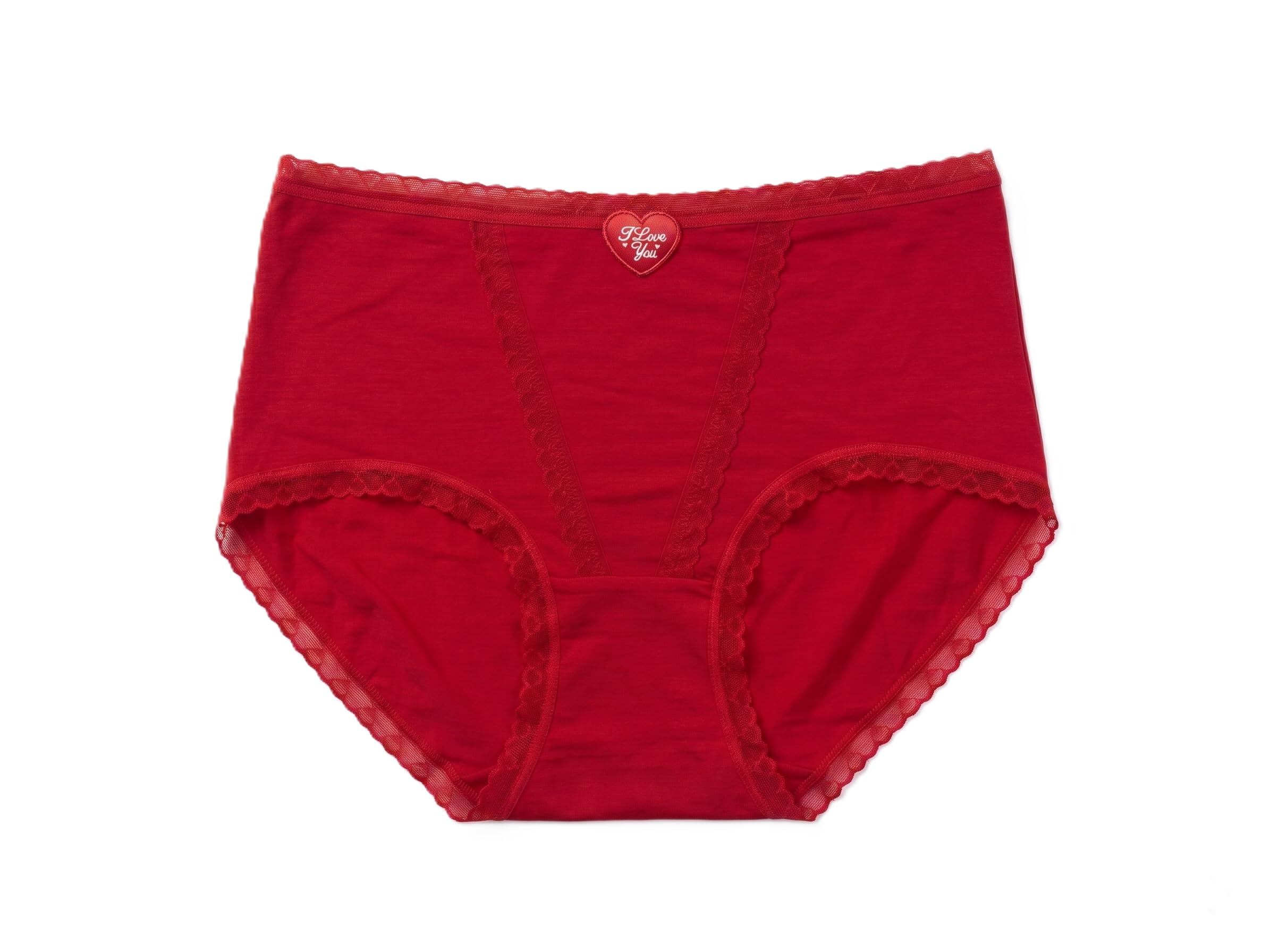 Women's Briefs, Red, Lace Trim, High Waist, I Love You Heart Detail-picture-36