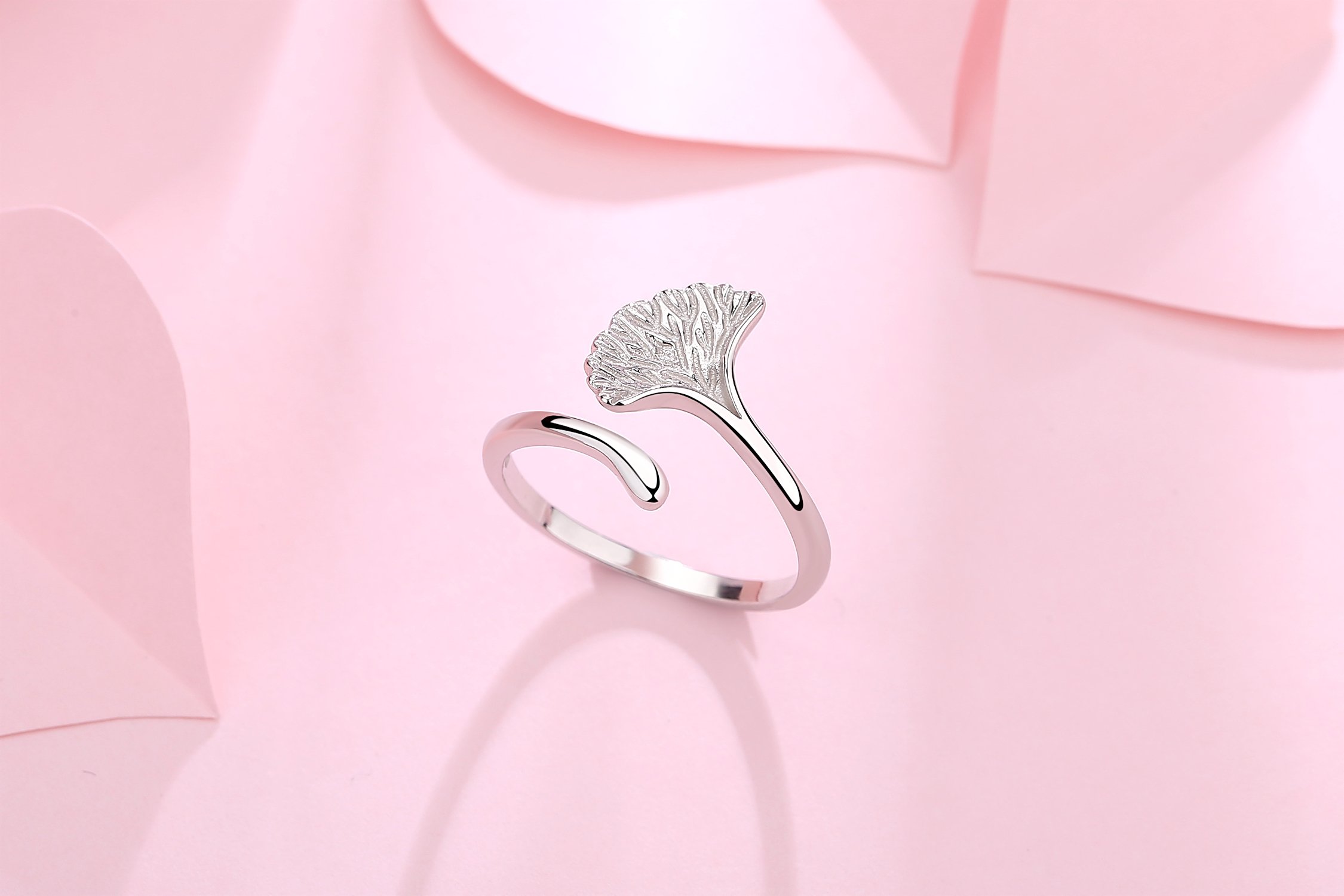 GemShadow - Anillo de plata de ley 925 para mujer, diseño de hojas de ginkgo