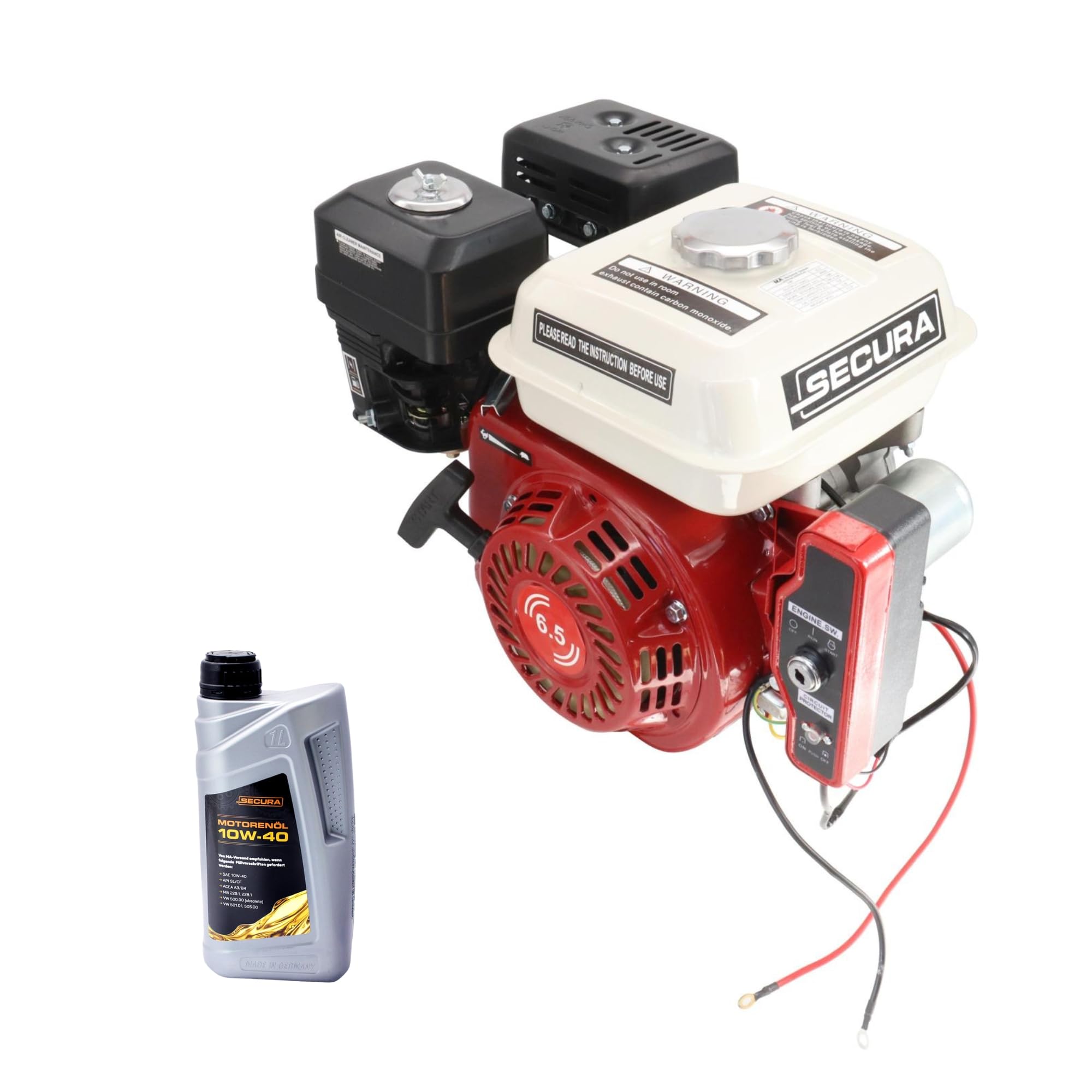 SECURA Benzin 6,5PS Secura 168F 4-Takt-OHV Kartmotor Leichtstartmotor mit E-Start 19/62