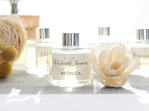 Miniatura 3 de Aronica Mini difusor Sola, aroma a jazmín de medianoche, 1.35 onzas, ambientadores naturales para decoración de baño de larga duración, varillas
