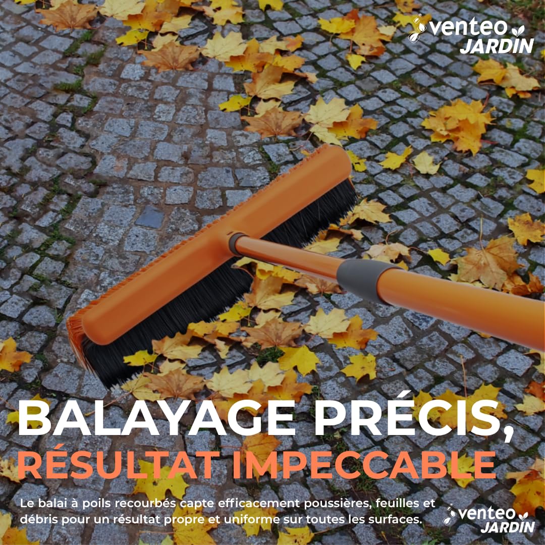 LE BALAI DU CANTONNIER - VENTEO - Scopa a artigli con setole arricciate, manico telescopico/estensibile fino a 140 cm, speciale esterno e pavimento - Scopa da giardino, da strada e a foglie