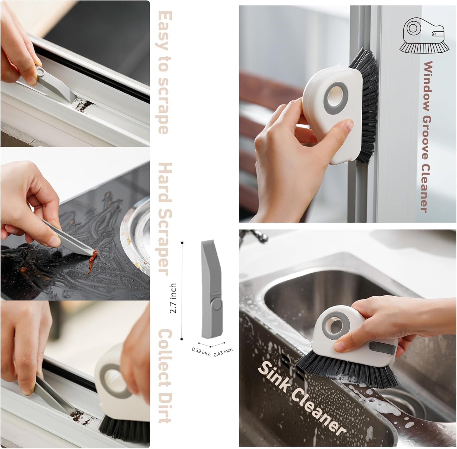 AL- FALAH Groove Cleaning Brush 2 in 1 Grout Cleaner Tool Grip Brush Hard Bristle Crevice Cleaning Brush for Sliding Door Track, Window Sill, Window Seal