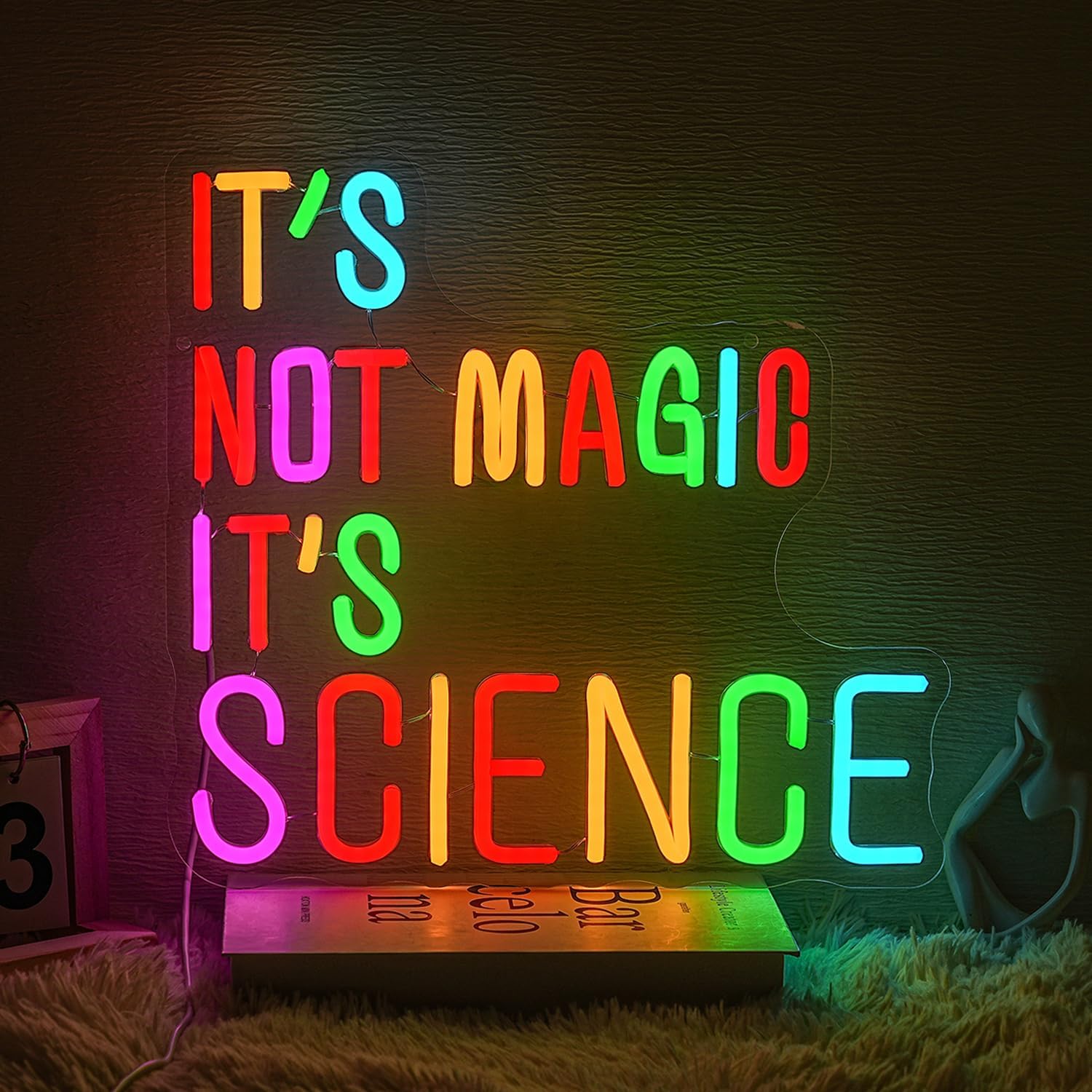 It's Not Magic It's Science Neon Sign for Wall Decor Science Neon Light Classroom LED Sign Letter Light Up Sign for Bedroom Laboratories Classroom Science Teacher Student Gift