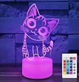 i-CHONY Cat Night Light for Girls,3D Optical Illusion Lamp 16 Colors Dimmable Led Light with Remote & Luminous Base,Cat Gifts for Women Teens Boys Girls Kids Christmas Gifts