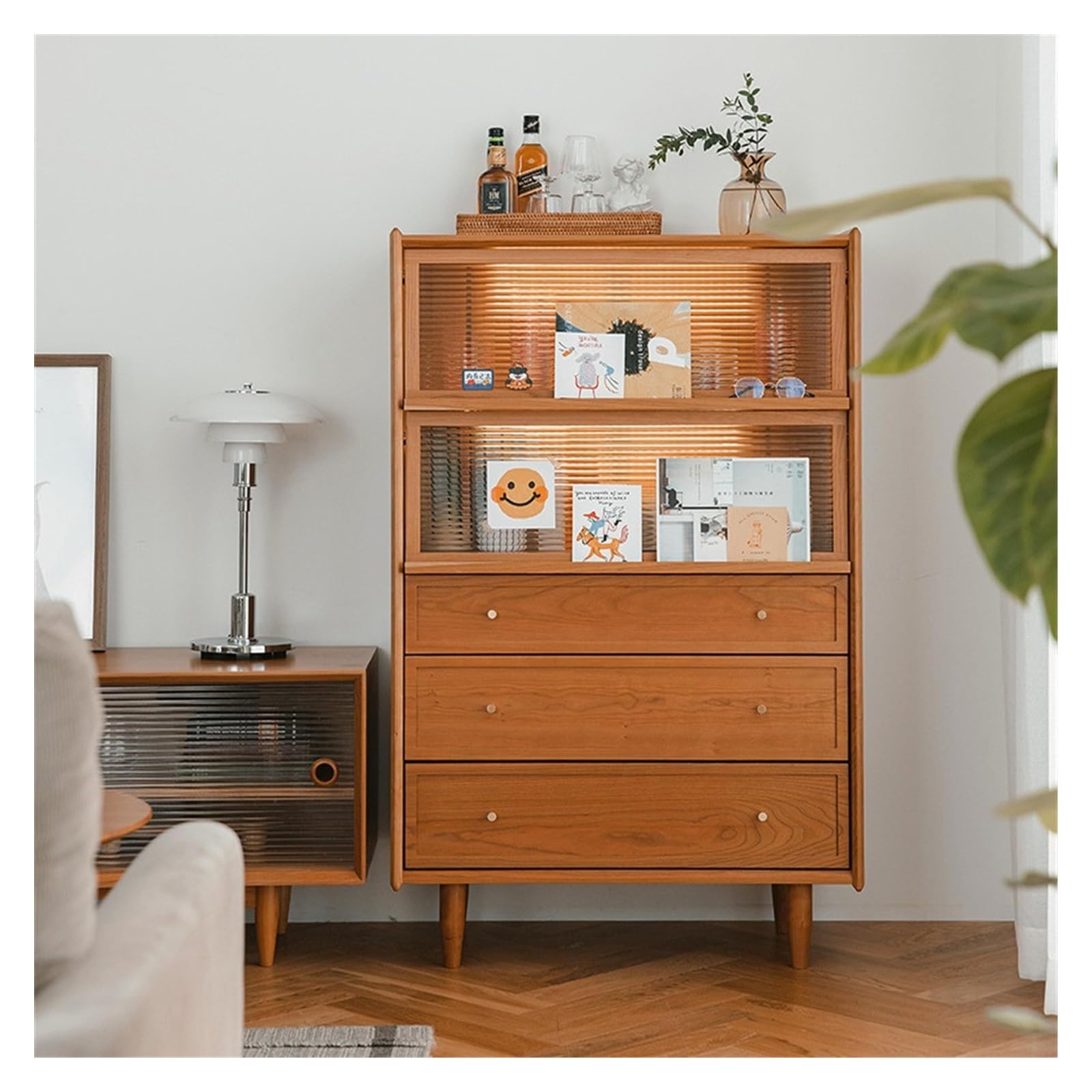 ZYYANSHOP Drawer Chest Household Solid Wood Five-drawer Display Cabinet Living Room Against the Wall Storage Small Glass Kitchen Utensil Bedroom Unit Storage