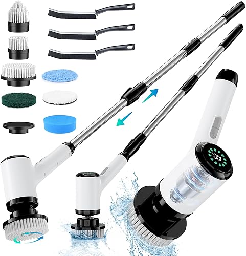 Limpiador eléctrico giratorio limpiador giratorio inalámbrico con mango largo y velocidades dobles para limpiar el piso de azulejos de la bañera del