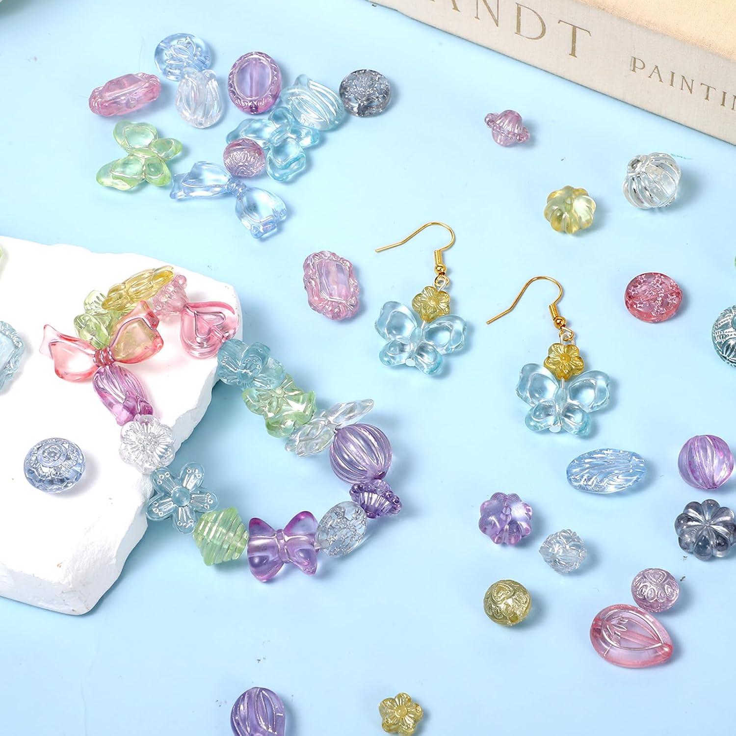 50-70 Pcs Cute Assorted Kawaii Aesthetic Beads Assorted Bohemia Acrylic Beads Heart Butterfly Flower Round Oval Czech Bead Bulk Metal Enlaced Transparent Aesthetic Bead for Jewelry Making DIY Craft - Image 7