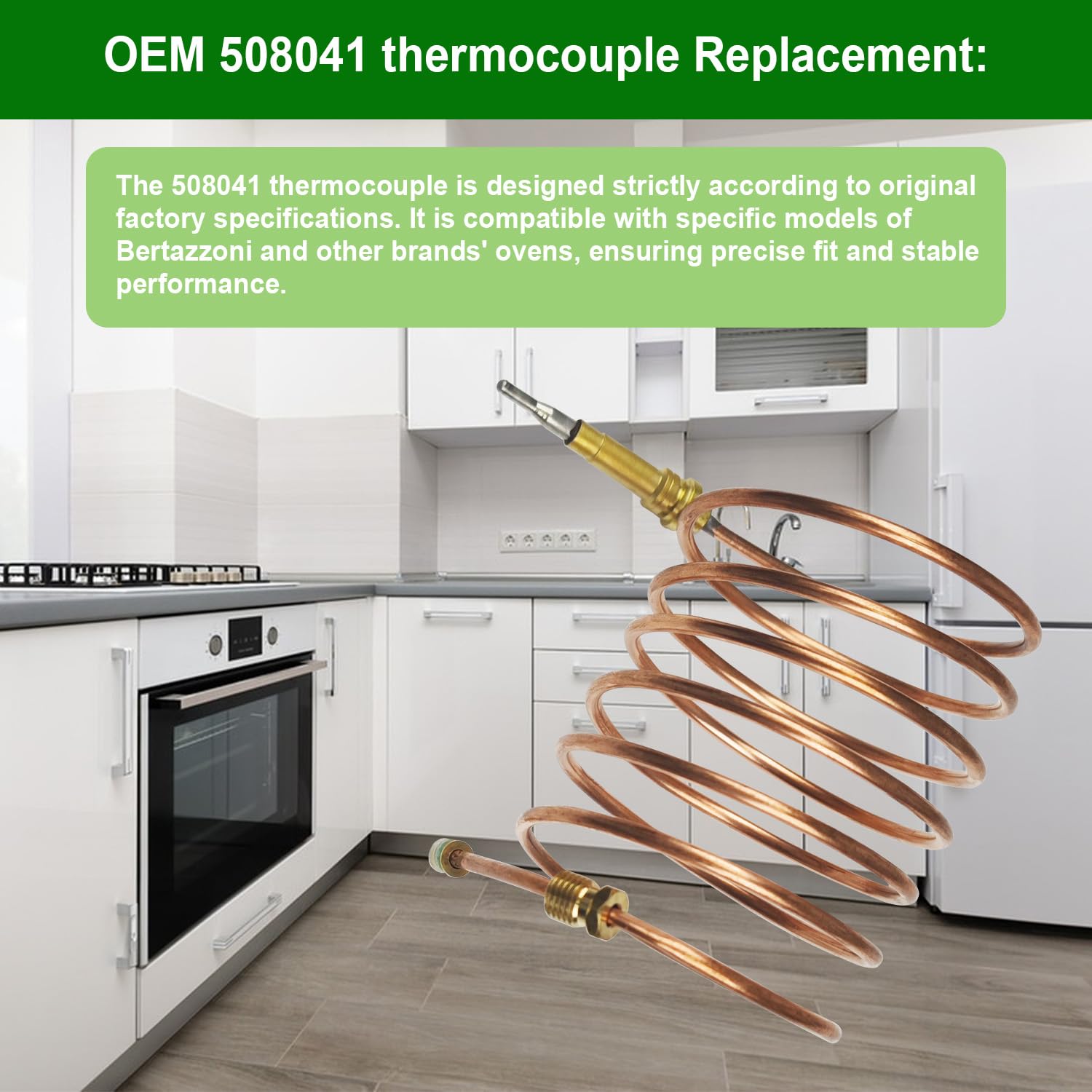 New OEM 508041 Thermocouple Oven Burner Replacement for Bertazzoni Thermocouple Oven Burner,Compatible with Gas Range Oven Thermocouple Bake Burner 1400MM Repair Parts