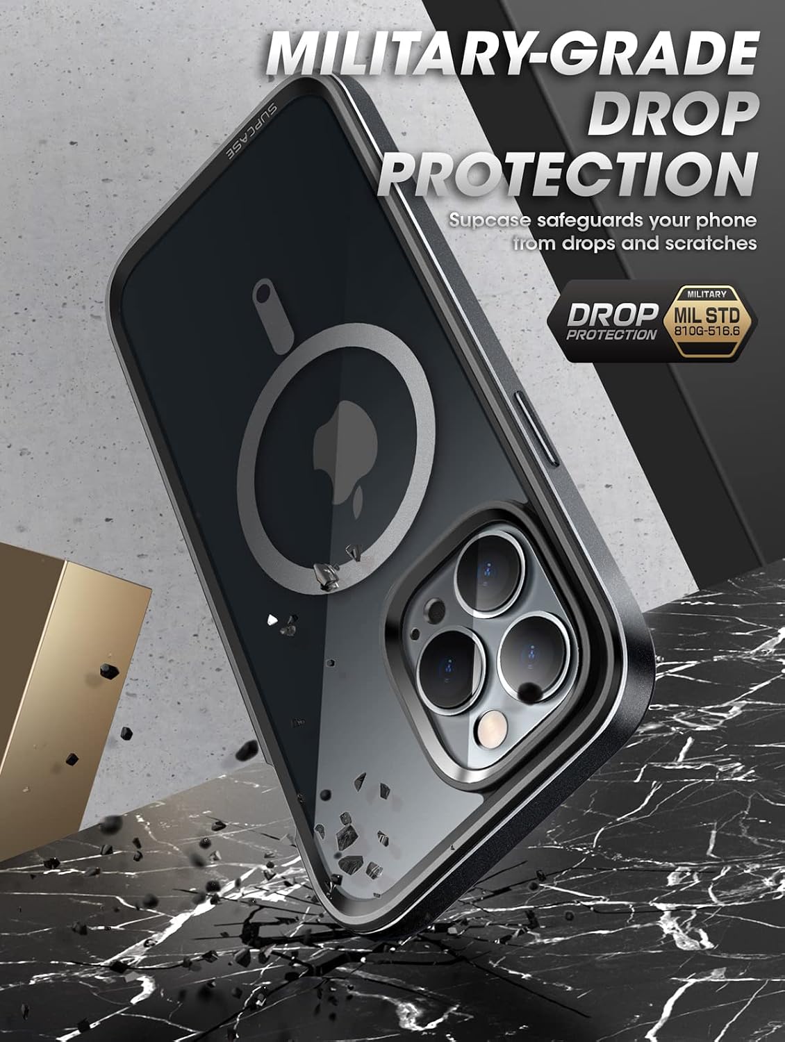 SUPCASE Unicorn Beetle Edge Mag Case for iPhone 14 Pro Max 6.7", Compatible with MagSafe Slim Frame Clear Protective Case with Built-in Screen Protector (Black)