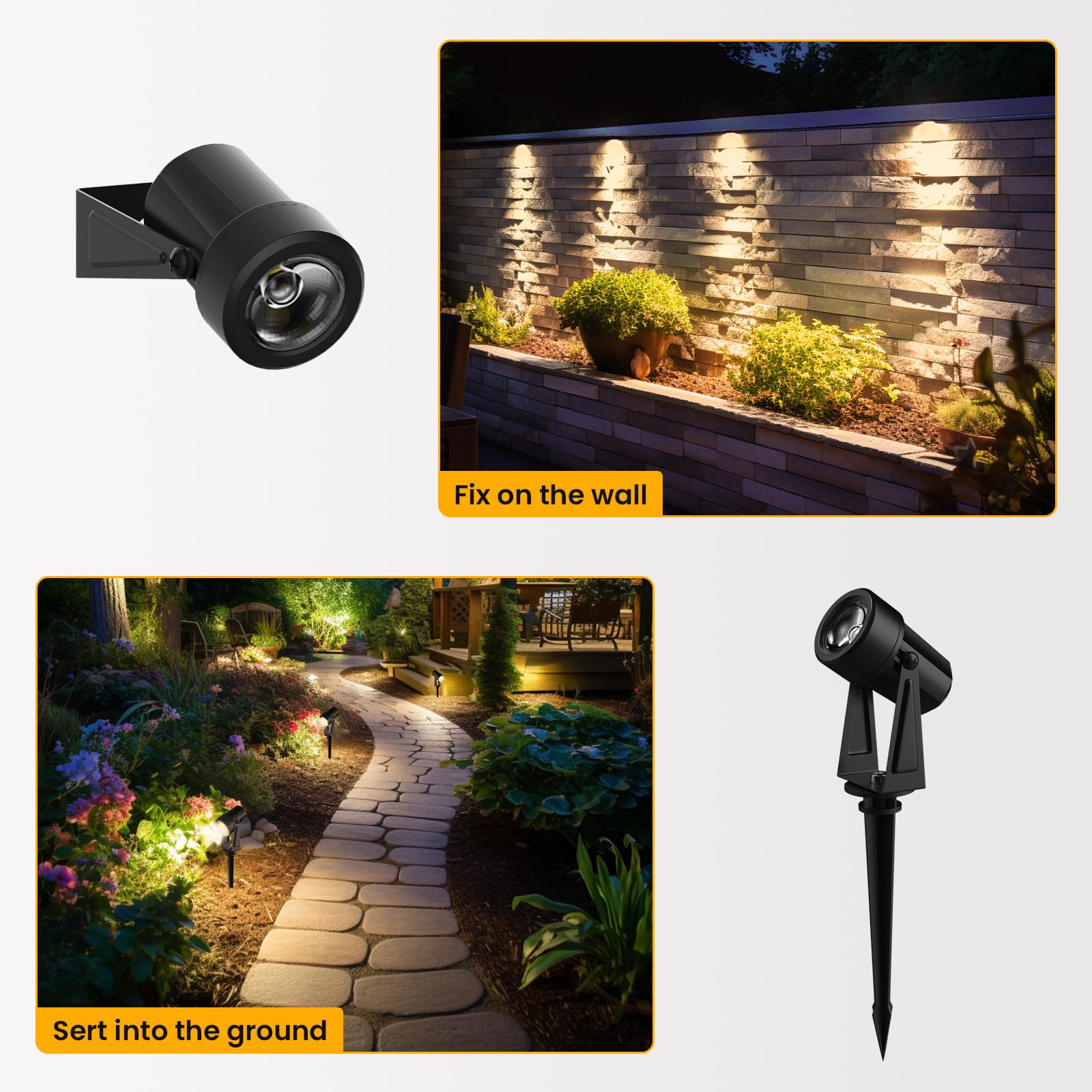 Svater Faretti da giardino a LED per esterni, impermeabili IP65, 3000 K, bianco caldo, 27 V, set da 10 pezzi, 1800 lm, COB picchetto, luci da giardino con corrente per alberi, cortili, terrazze