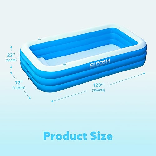 Miniatura 6 de SLOOSH Piscina inflable para adultos con asientos, 120 x 72 x 22 pulgadas, tamaño completo, piscina familiar duradera y gruesa sobre el suelo,