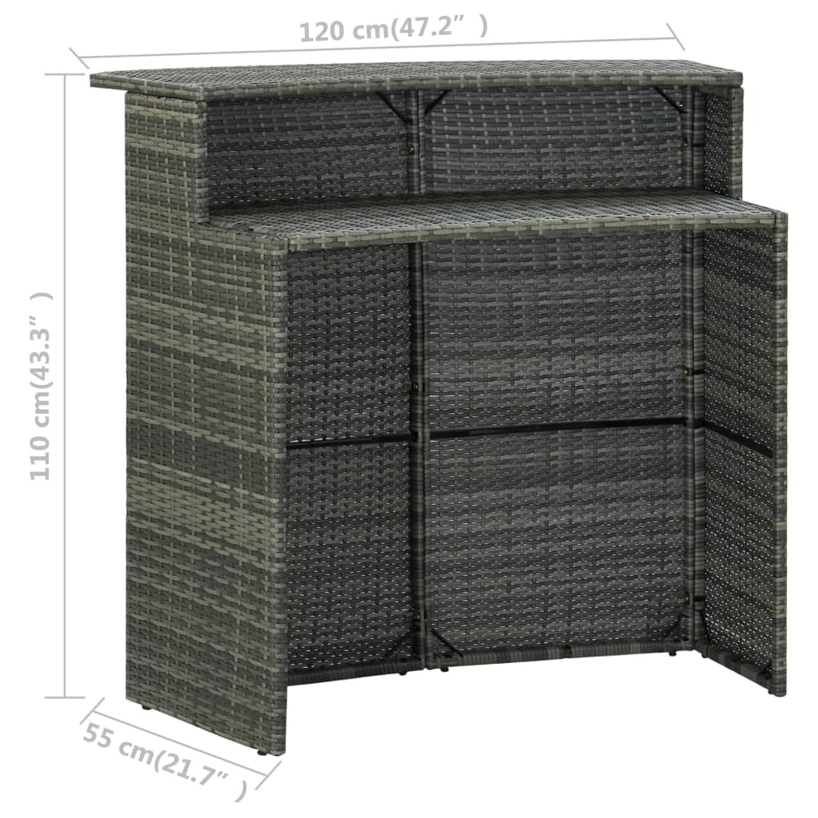 Mesa Alta de jardín ratán sintético Gris 120x55x110 cm Mesa De Bar Alta para Cocina Mesa Plegable Cocina