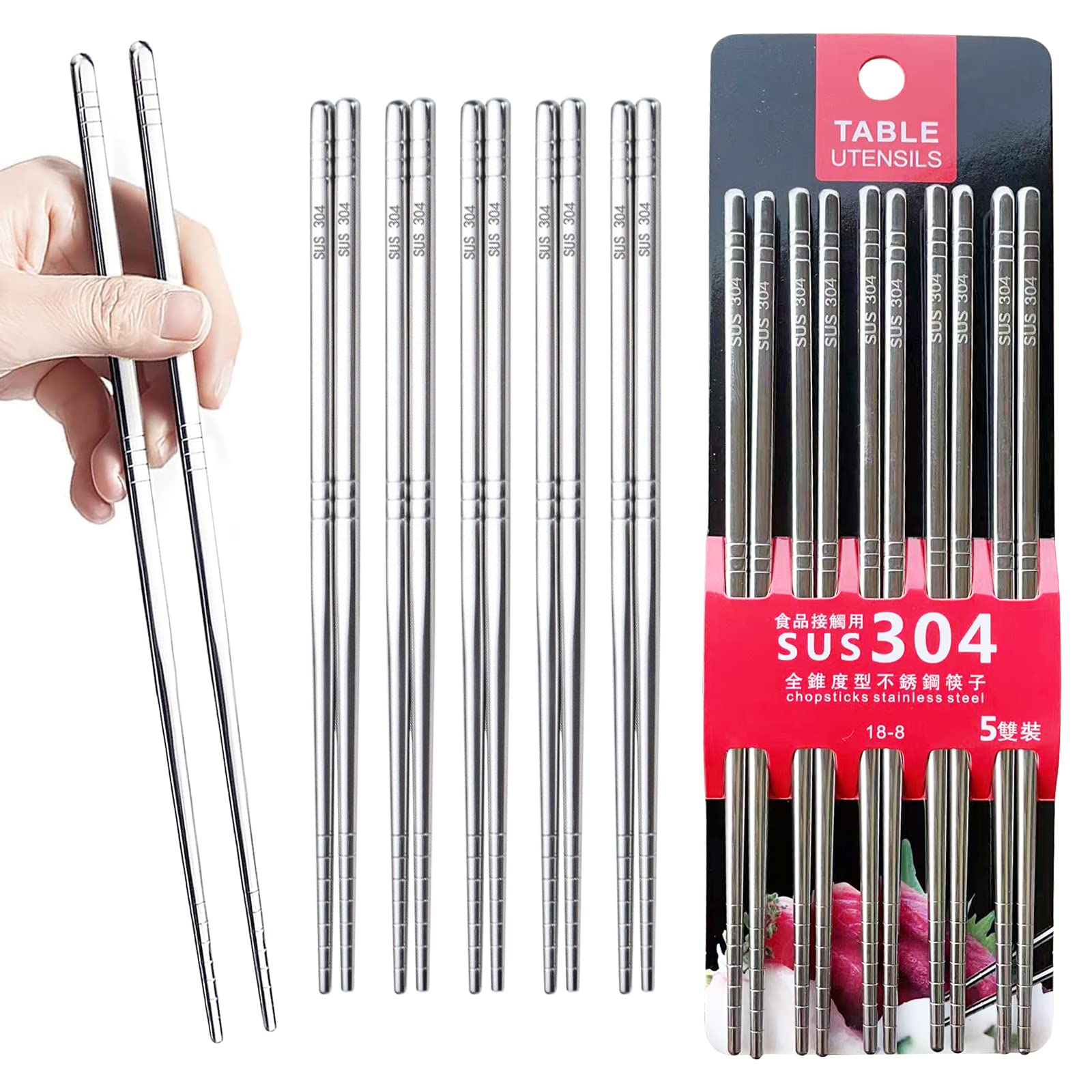 Bacchette In Acciaio Inox 304 5 Paia - Lusso Giapponese Con Incisione Laser, Lavabili - Foto 10