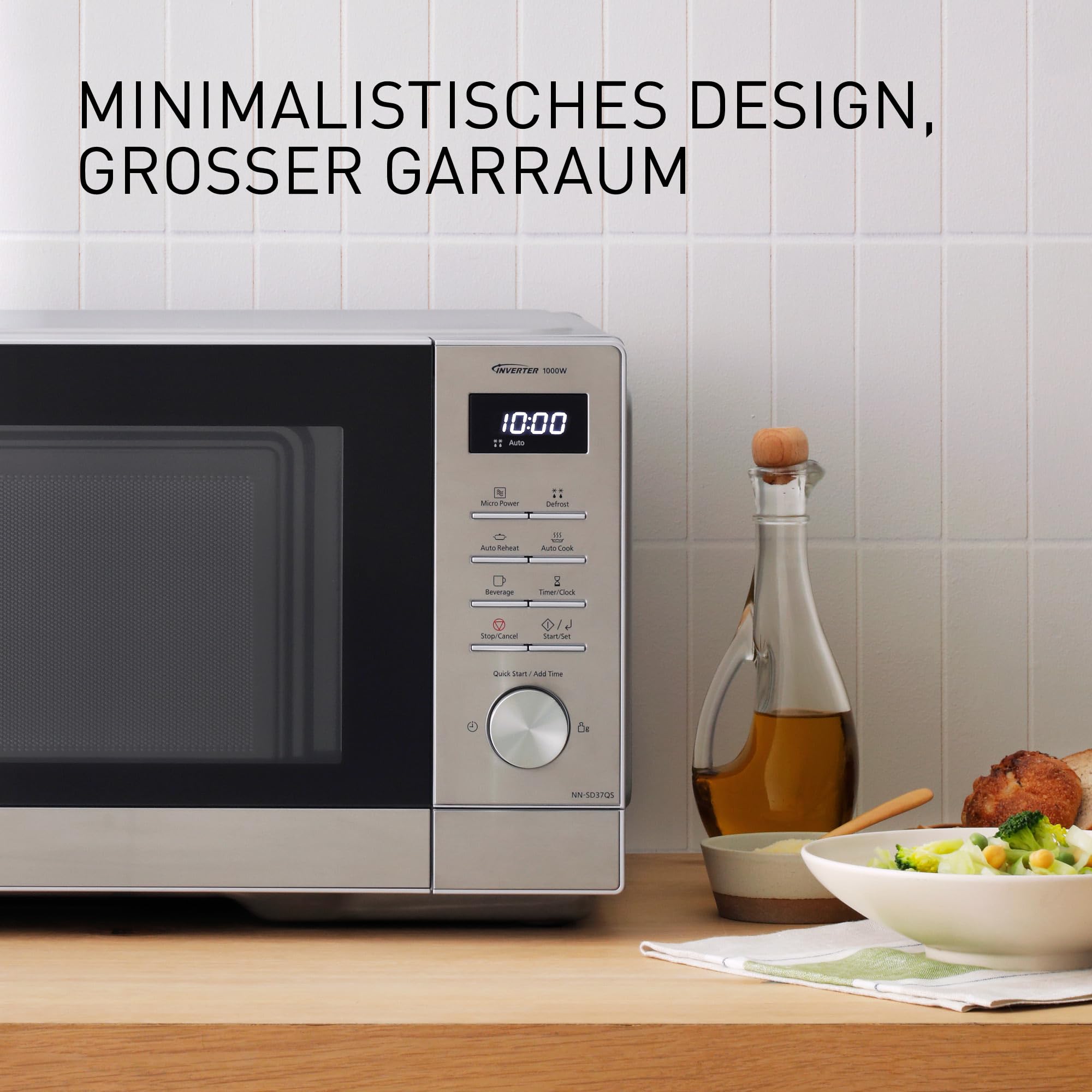 Panasonic NN-SD37QSEPG Solo-Mikrowellenofen, 29 l, 1000 W, automatisches Auftauen, 11 automatische Programme, Timer, Silber & Edelstahl