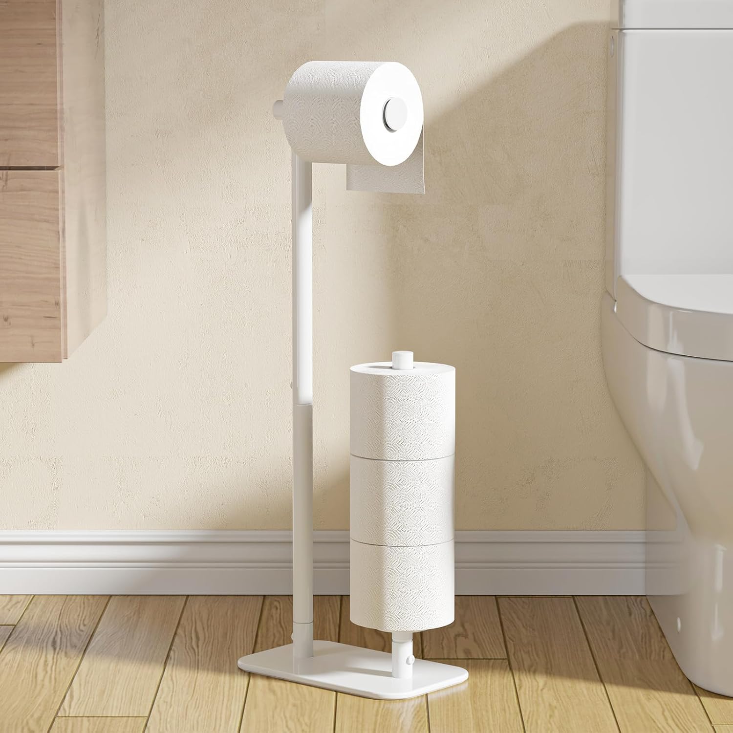 Kitsure Toilet Paper Holder Free Standing - Large Capacity Toilet Paper Holder for 4 Rolls, Rustproof Toilet Paper Stand with Non-Slip Stable Base, Black, 2 Pack
