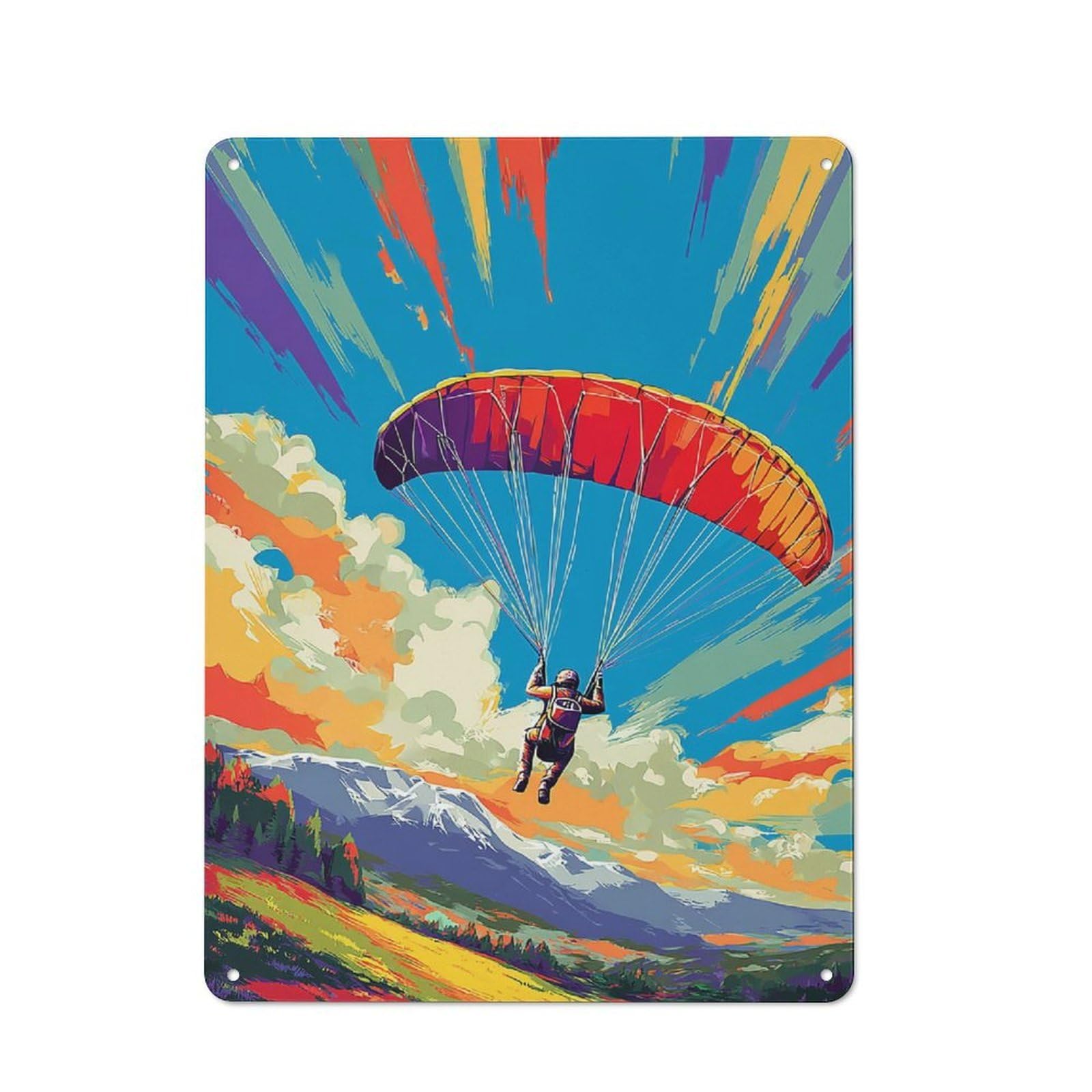 Junmoney Paraglider's Vibrant Flight Over Mountains Farmhouse Metal Sign 40X30cm, Barn Style Rustic Kitchen Decor For Cottage, Kitchen, Hallway Or Breakfast Nook