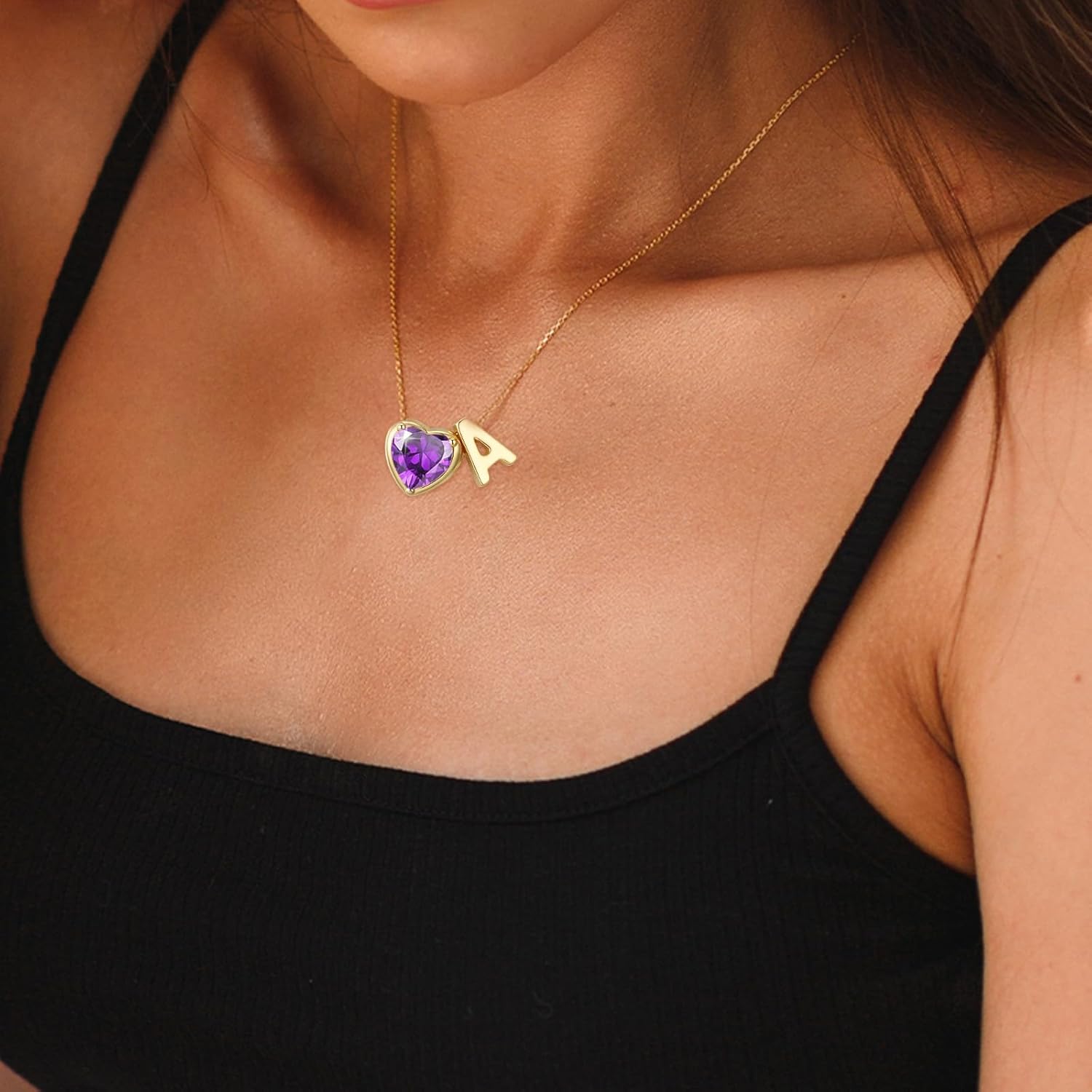 Easter Basket Stuffers-Heart Birthstone Initial Necklace for Women Girls,14K Gold Plated Heart Letter A-Z Necklace Birthday Trendy Jewelry Gifts for Women Girls Daughter - Image 2