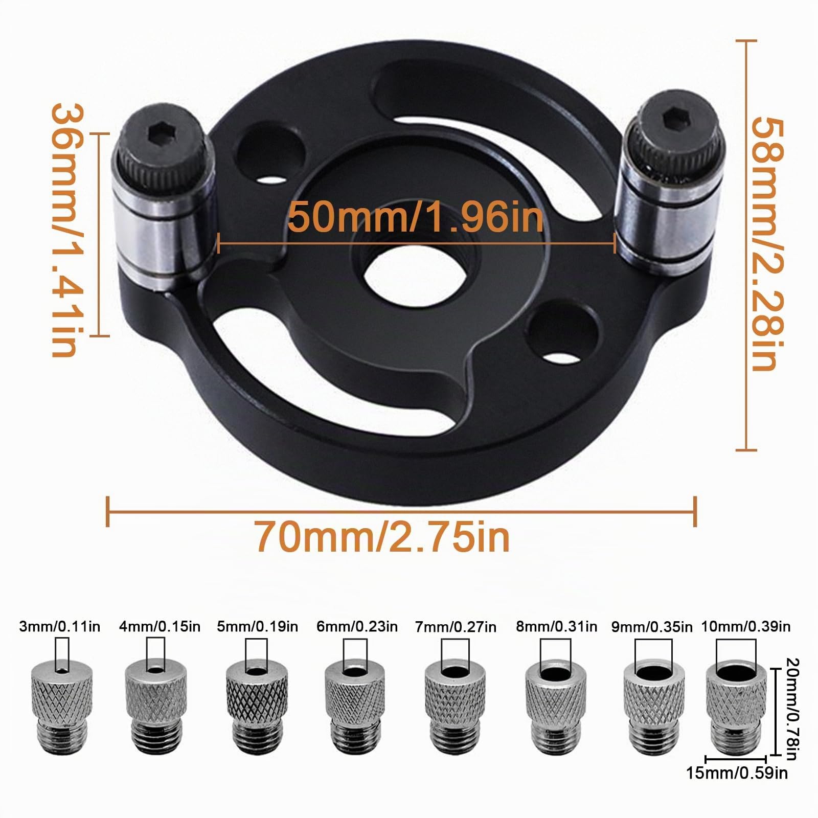 Rierousy Dima per fori a tasca guida trapano perpendicolare 3/4/5/6/7/8/9/1010 mm, dime falegnameria, dima per spinatura legno Utensili per Fori di Falegnameria