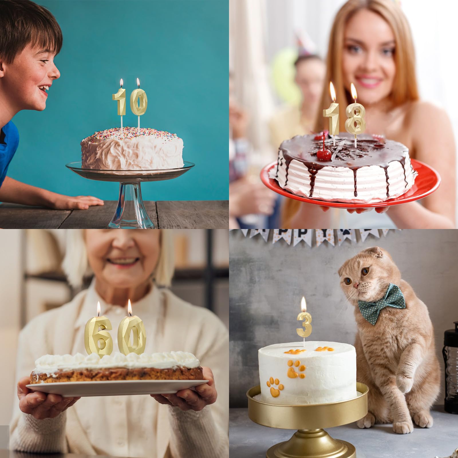 Bougies d'anniversaire Chiffres 3D Bougie Numéro 10 Dorées pour Gâteau