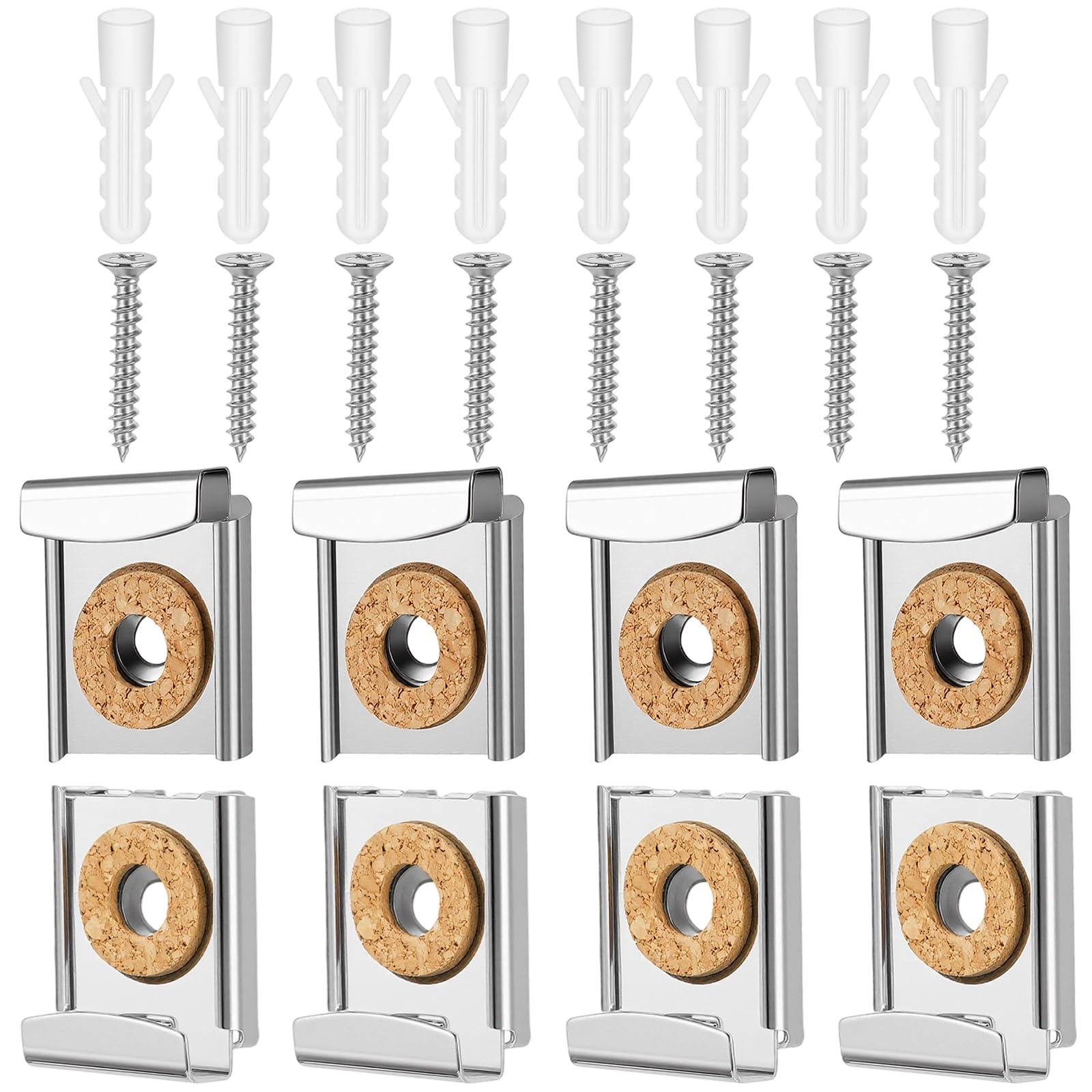 8 Pcs (2 Sets) Mirror Clips for Wall Mounting, Metal Spring Loaded Mirror Mounting Hardware for Unframed Mirrors, with Plugs and Screws